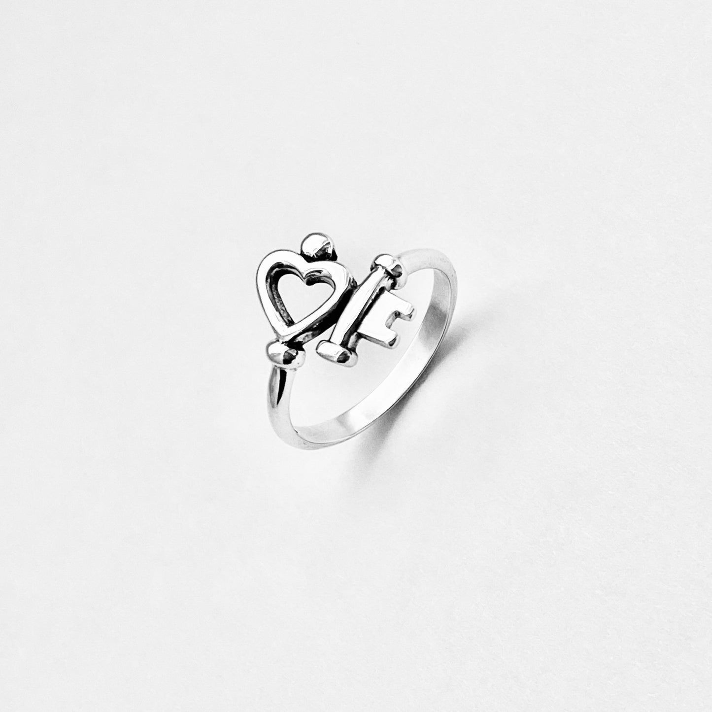 Sterling Silver Key to My Heart Ring – Dainty Love Heart & Key Silver Rings