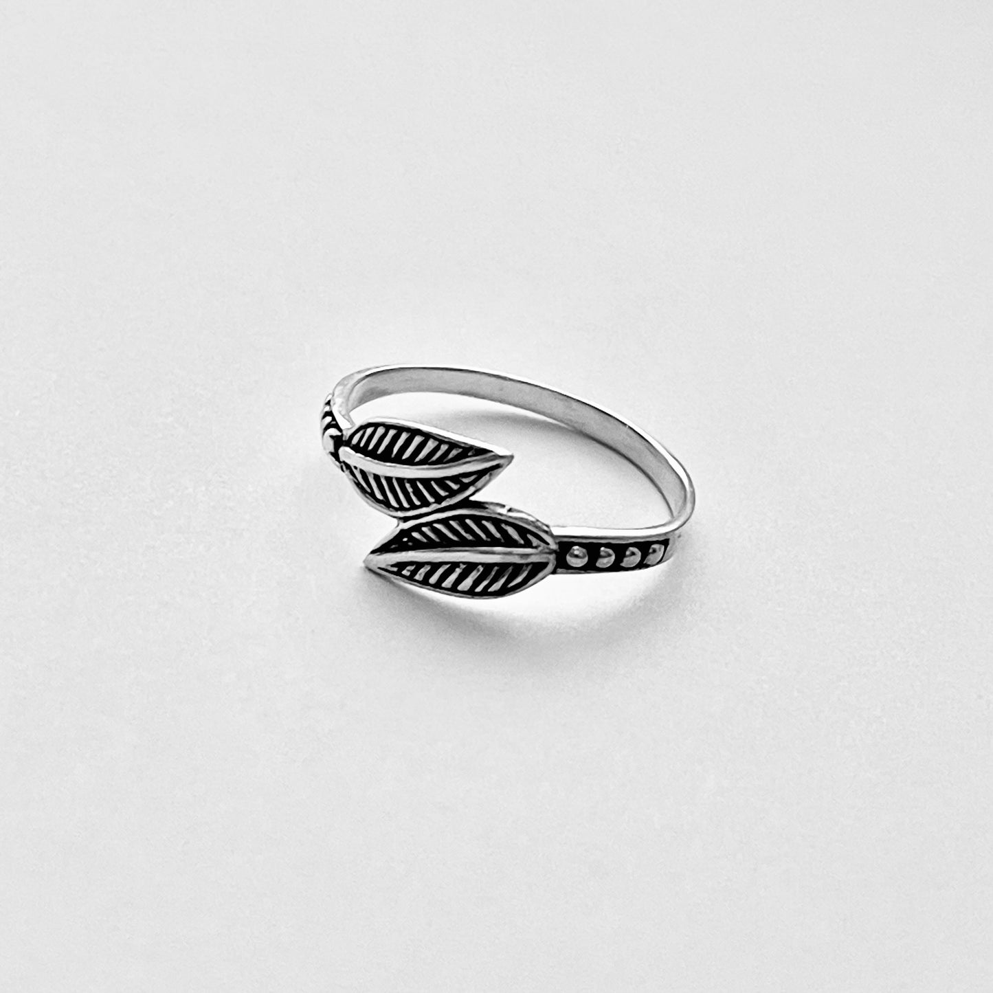 Sterling Silver Dainty Small Double Leaf Ring | Tree of Life Leaves Silver Rings