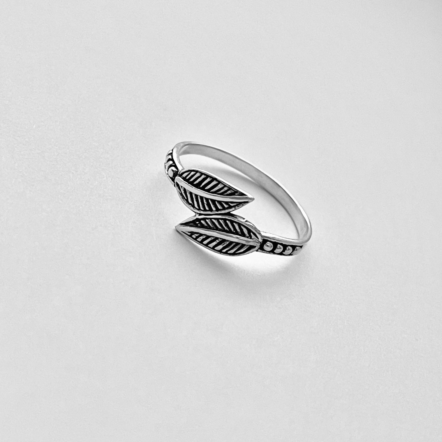 Sterling Silver Dainty Small Double Leaf Ring | Tree of Life Leaves Silver Rings