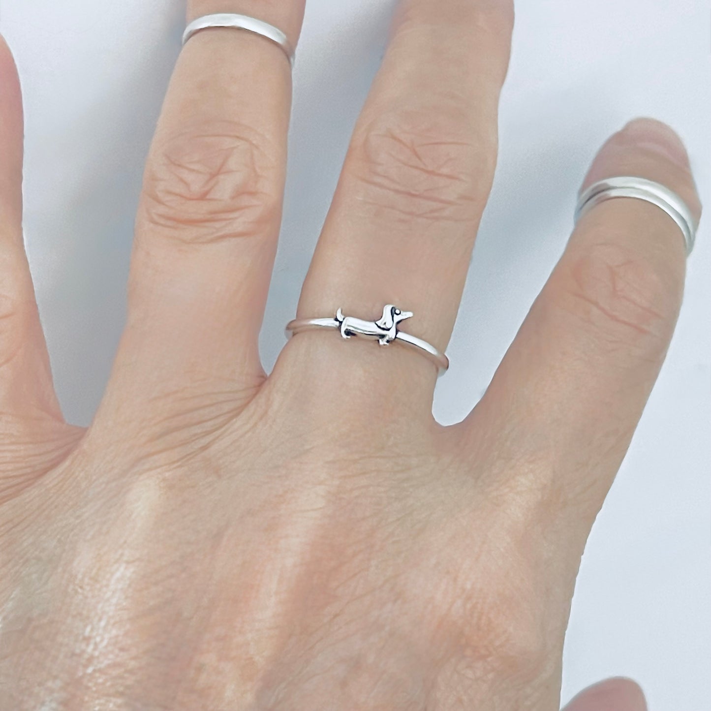 925 Sterling Silver Tiny Weiner Dog Ring | Dainty Puppy & Pet Animal Jewelry