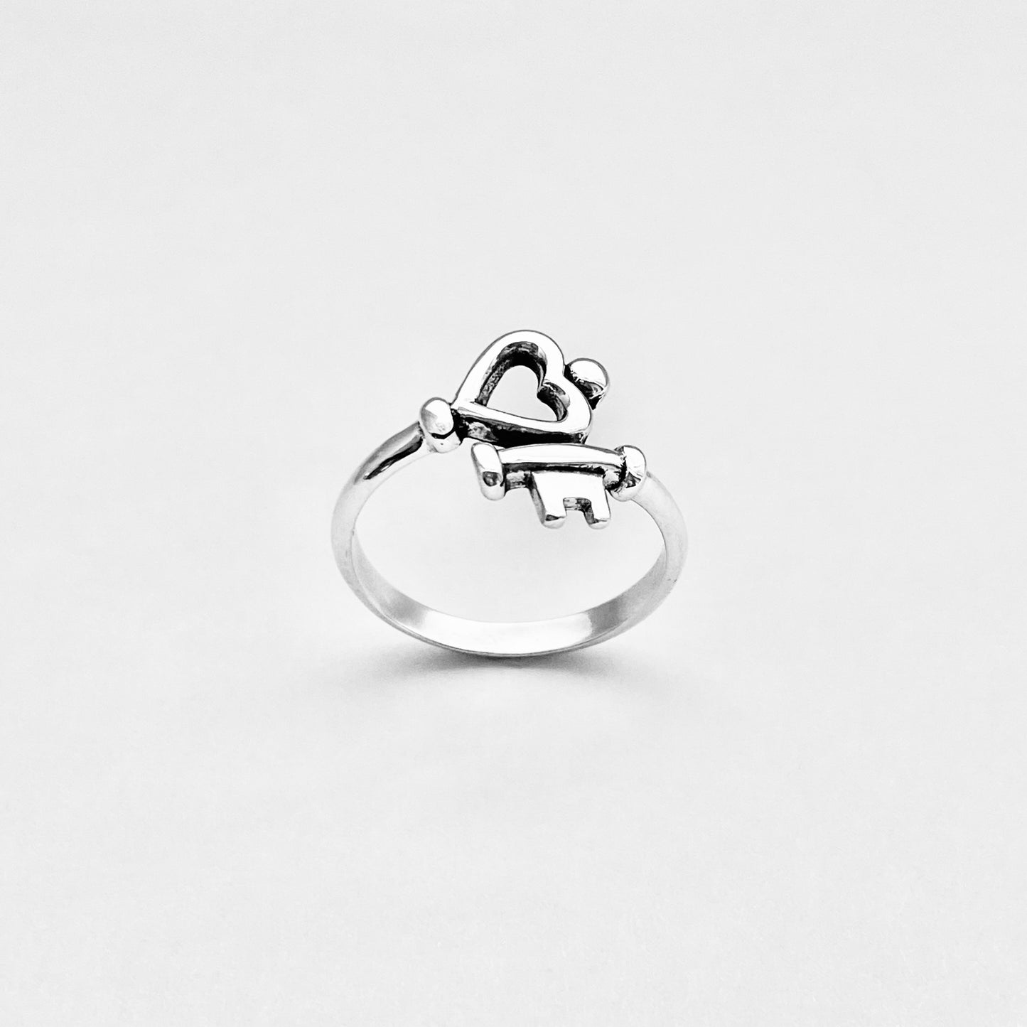 Sterling Silver Key to My Heart Ring – Dainty Love Heart & Key Silver Rings
