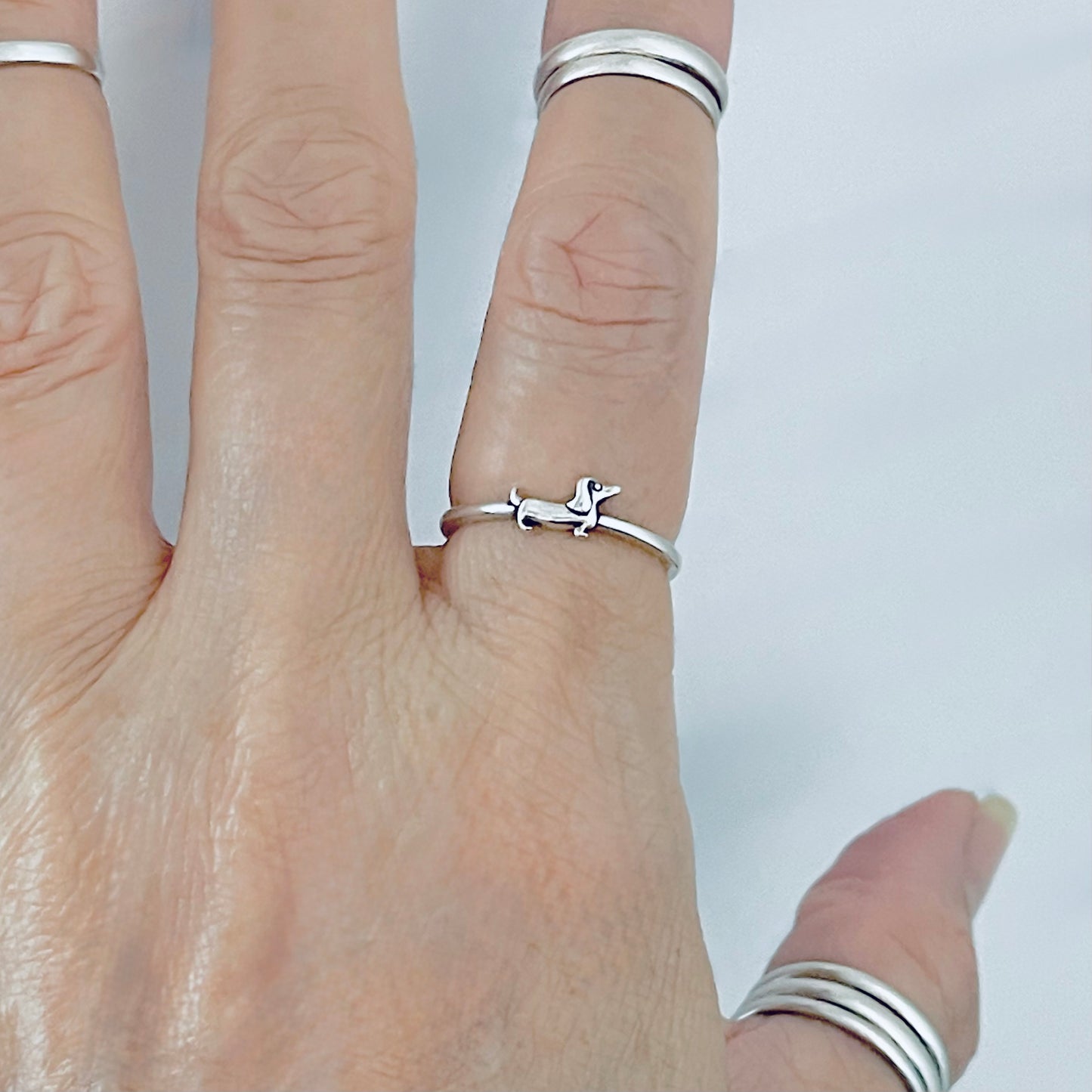 925 Sterling Silver Tiny Weiner Dog Ring | Dainty Puppy & Pet Animal Jewelry