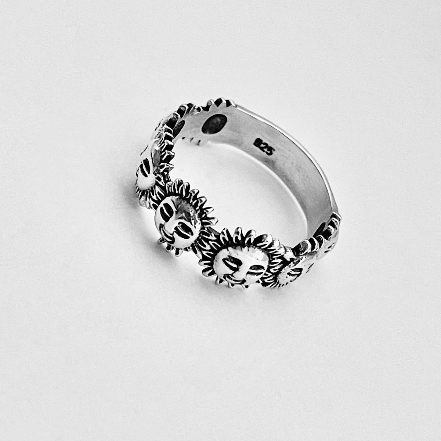 Sterling Silver Unisex Sunny Faces Ring, Silver Rings, Celestial Ring, Sun, Sunshine