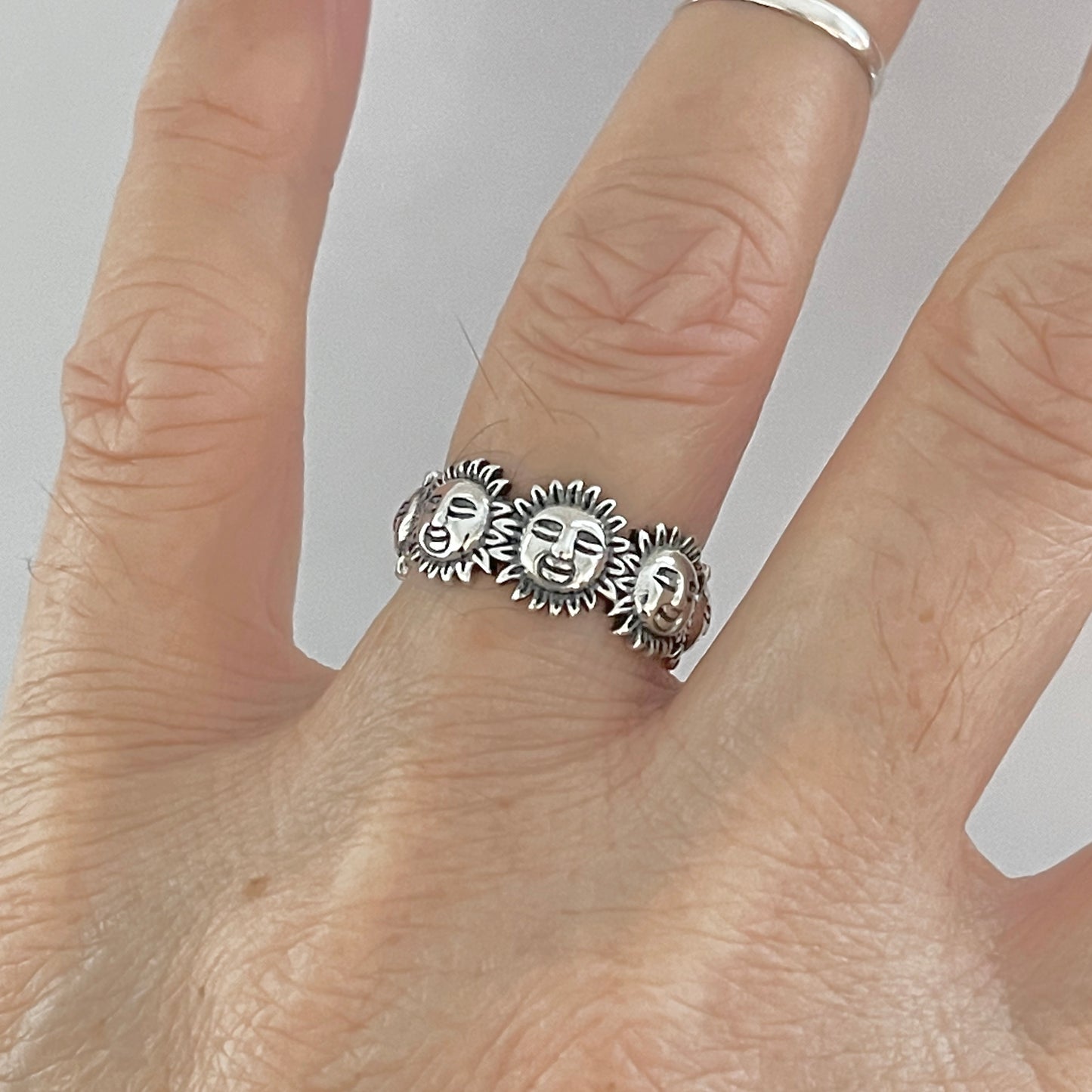 Sterling Silver Sunny Faces Ring, Silver Rings, Celestial Ring, Sun Ring