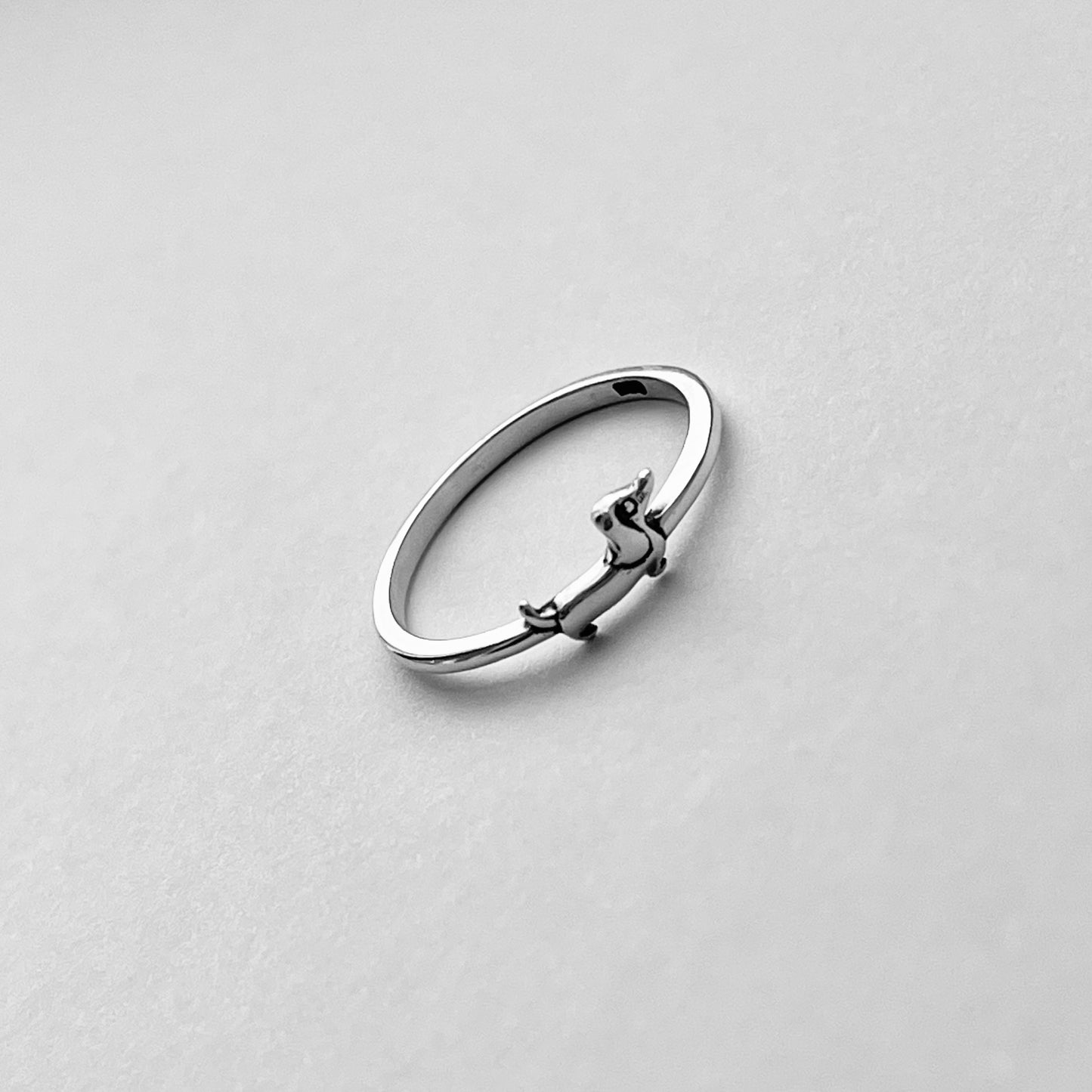 Sterling Silver Tiny Weiner Dog Ring, Puppy Rings, Animal Silver Ring