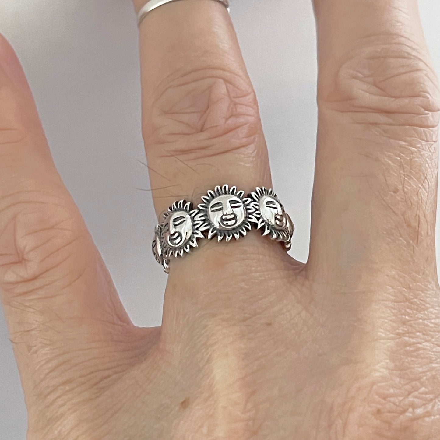 Sterling Silver Sunny Faces Ring, Silver Rings, Celestial Ring, Sun Ring