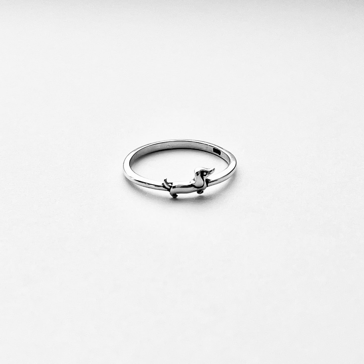925 Sterling Silver Tiny Weiner Dog Ring | Dainty Puppy & Pet Animal Jewelry
