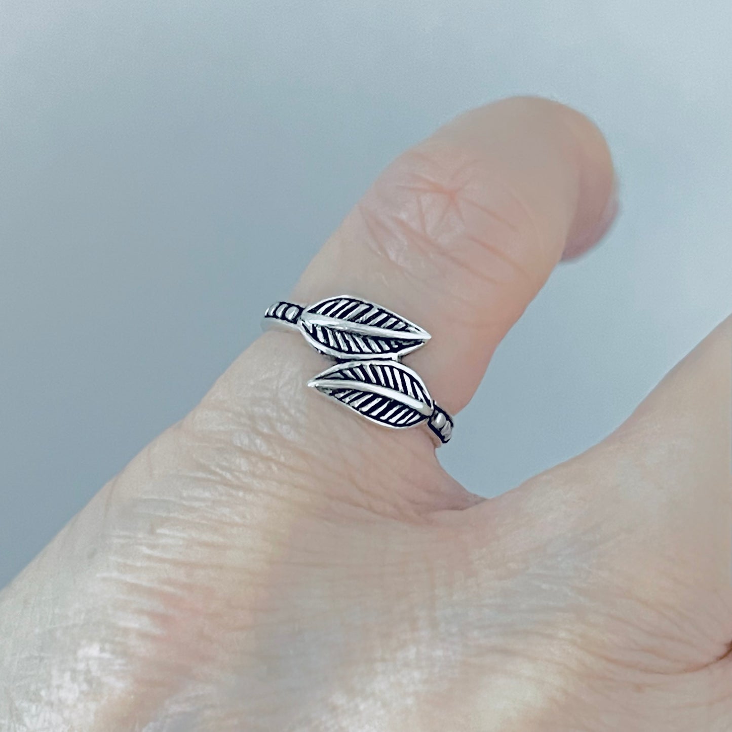 Sterling Silver Dainty Small Double Leaf Ring | Tree of Life Leaves Silver Rings