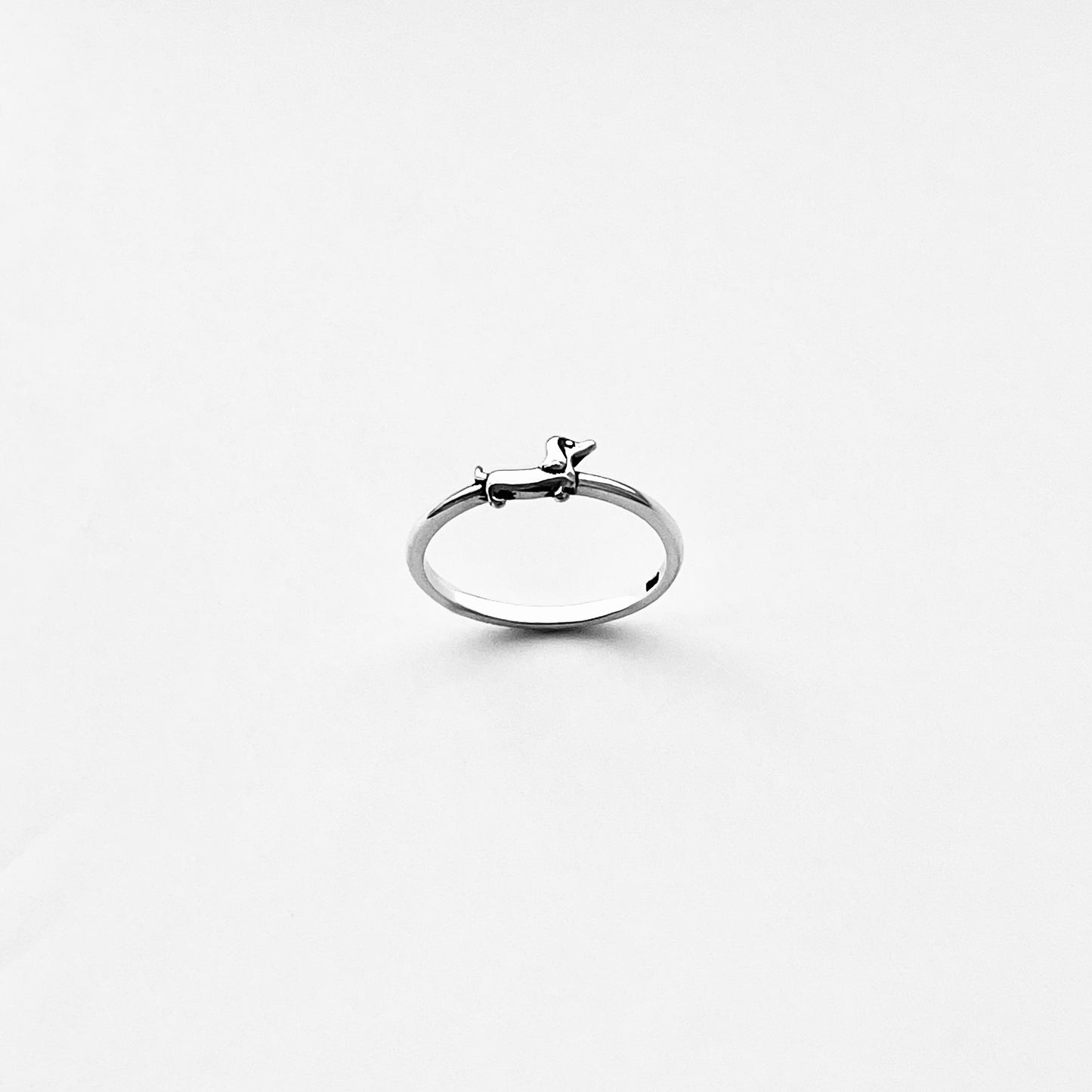 925 Sterling Silver Tiny Weiner Dog Ring | Dainty Puppy & Pet Animal Jewelry