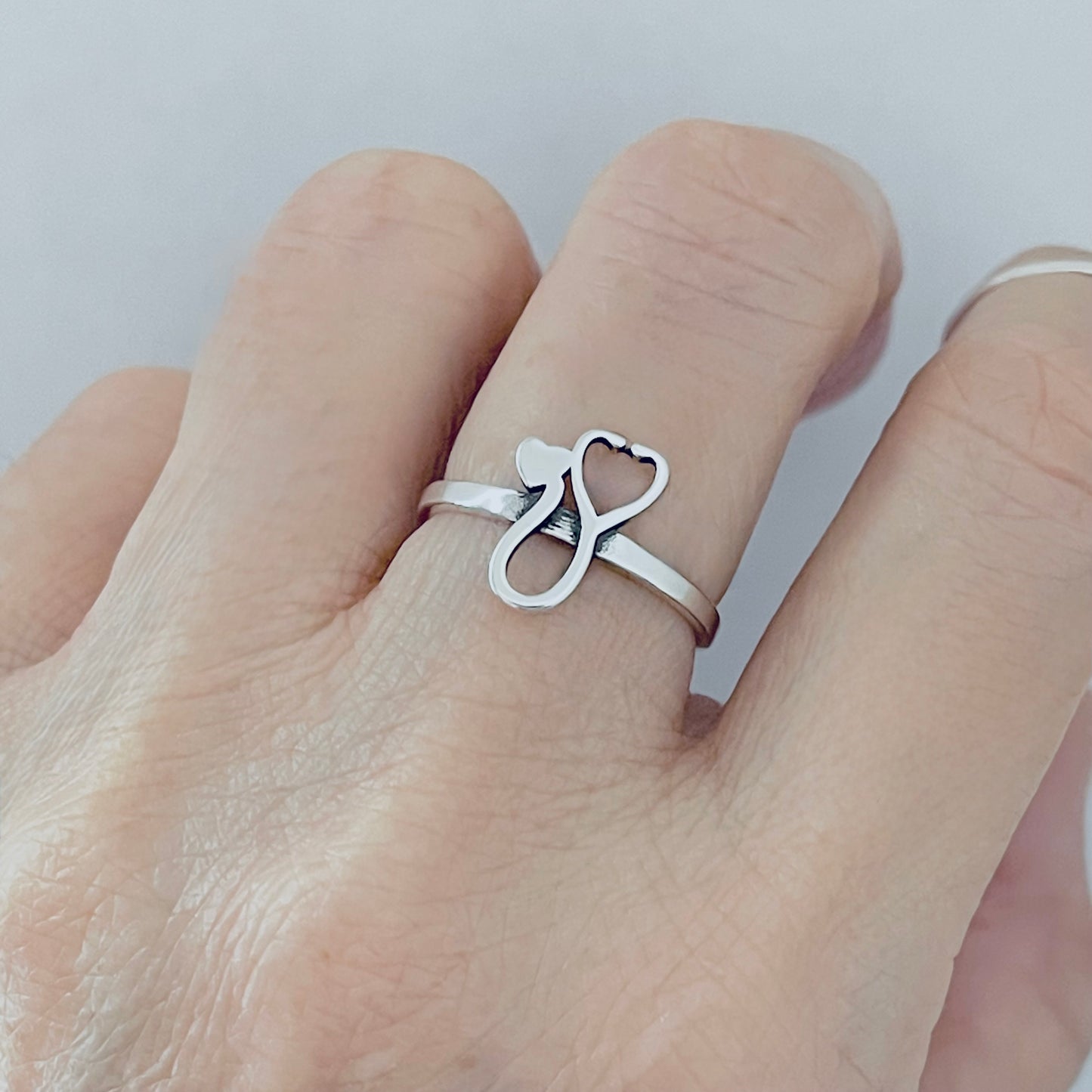 Sterling Silver Heart Stethoscope Ring, Doctor and Nurse Rings, Hearts, EMT