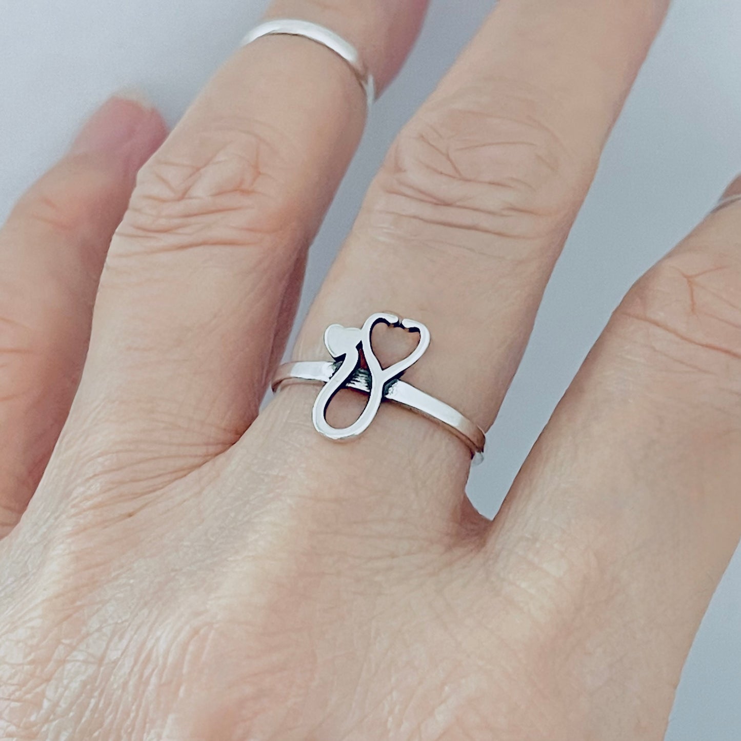 Sterling Silver Heart Stethoscope Ring, Doctor and Nurse Rings, Hearts, EMT