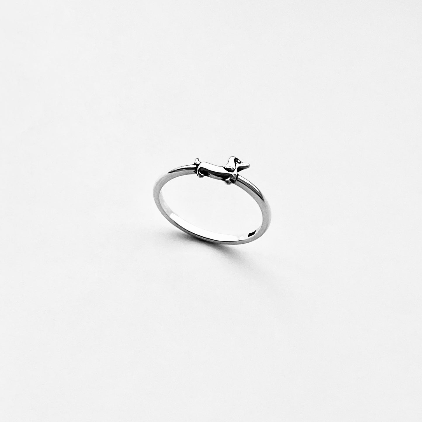 925 Sterling Silver Tiny Weiner Dog Ring | Dainty Puppy & Pet Animal Jewelry