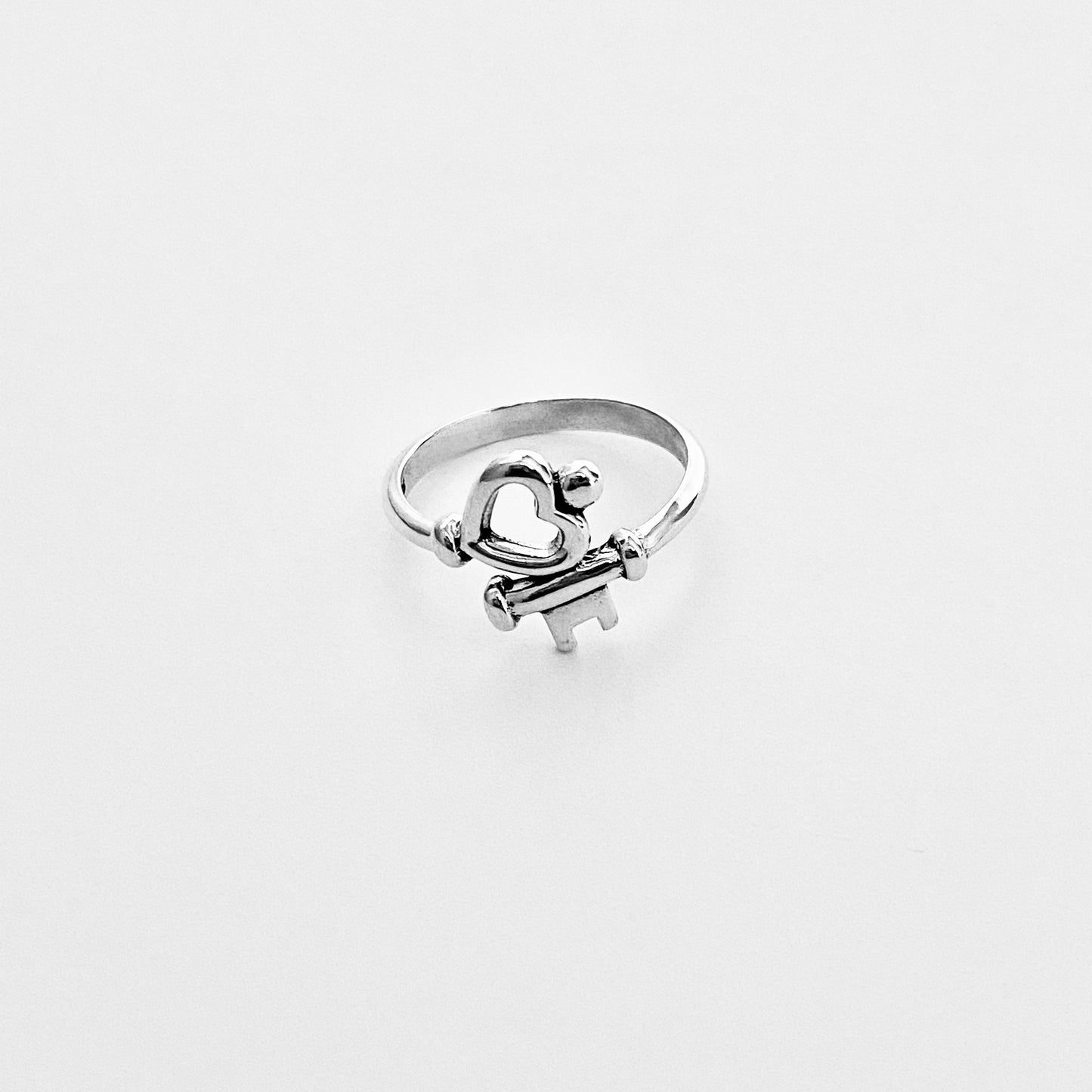 Sterling Silver Key to My Heart Ring – Dainty Love Heart & Key Silver Rings
