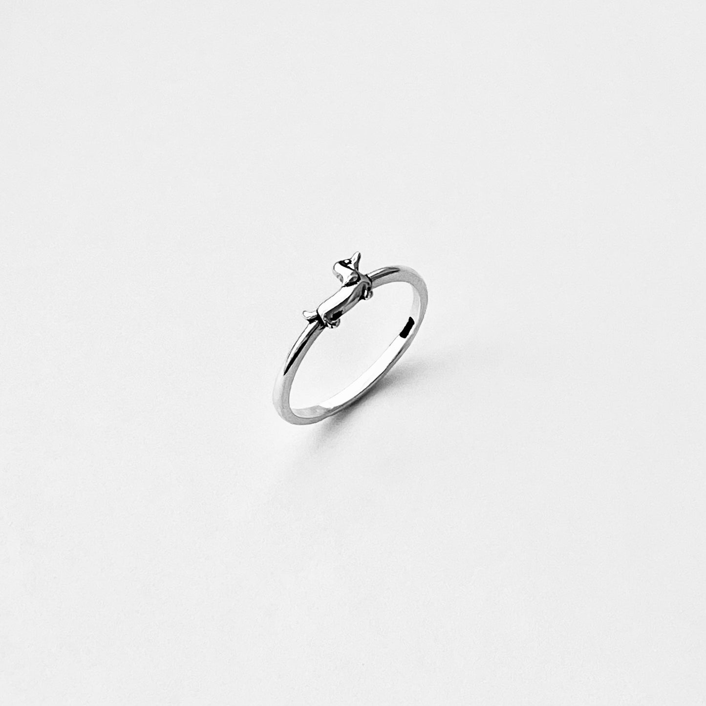 925 Sterling Silver Tiny Weiner Dog Ring | Dainty Puppy & Pet Animal Jewelry