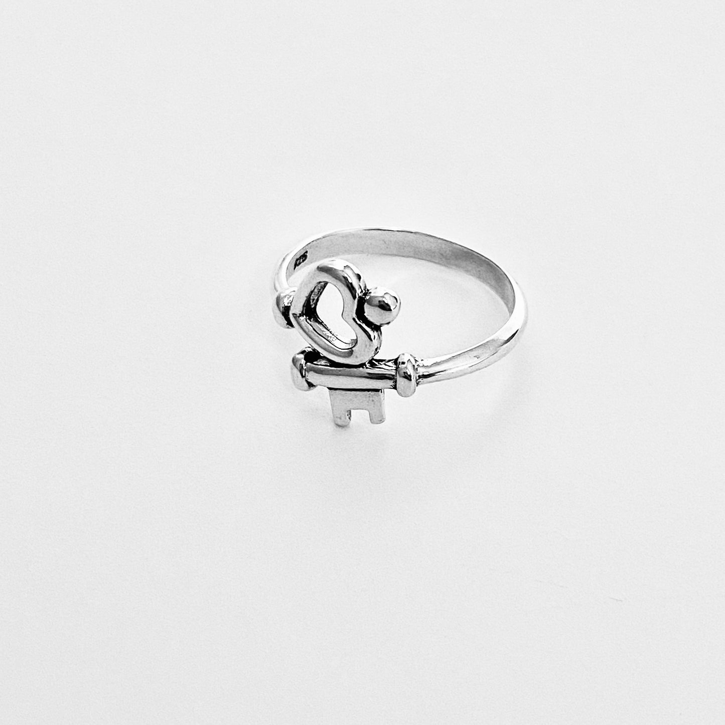 Sterling Silver Key to My Heart Ring – Dainty Love Heart & Key Silver Rings