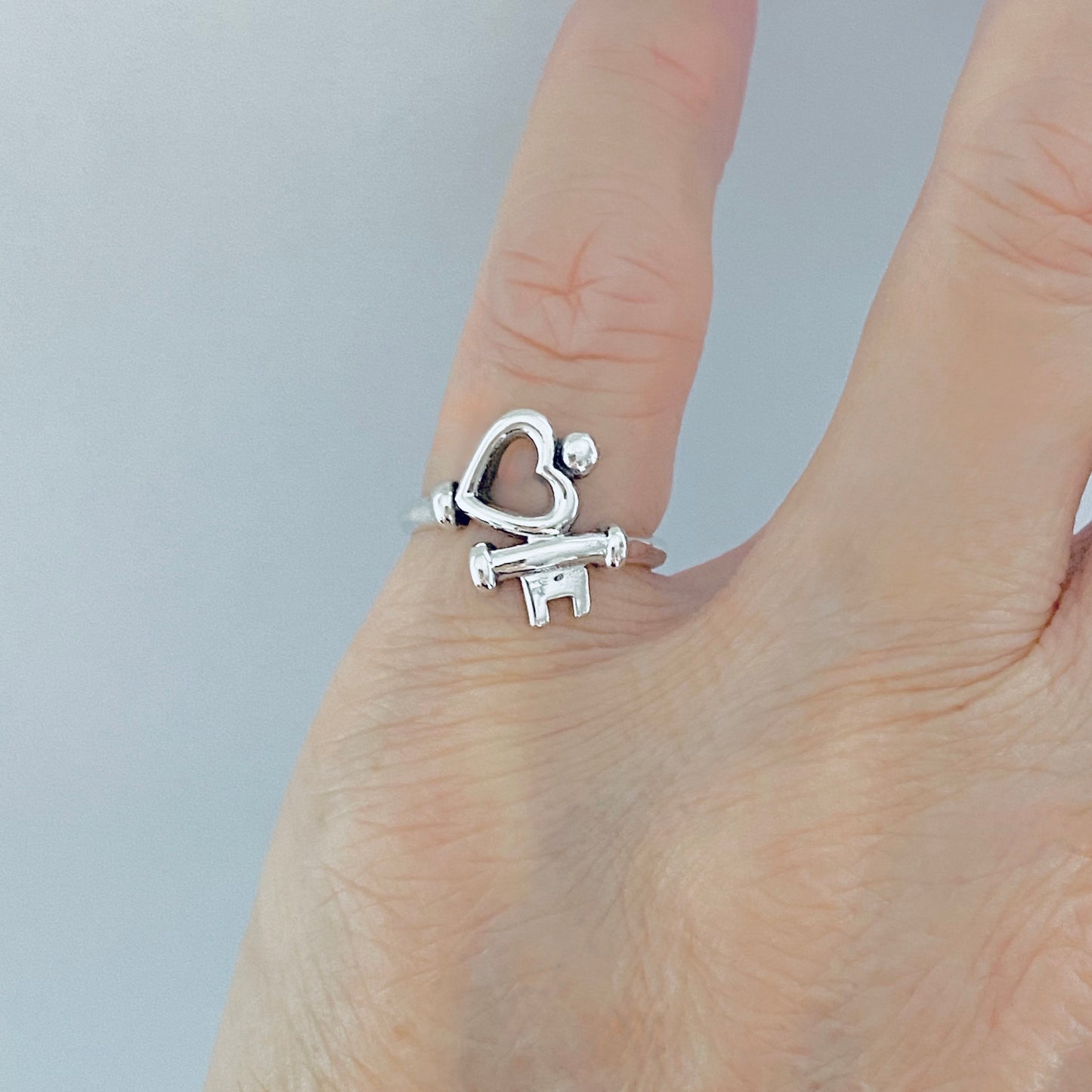 Sterling Silver Key to My Heart Ring – Dainty Love Heart & Key Silver Rings