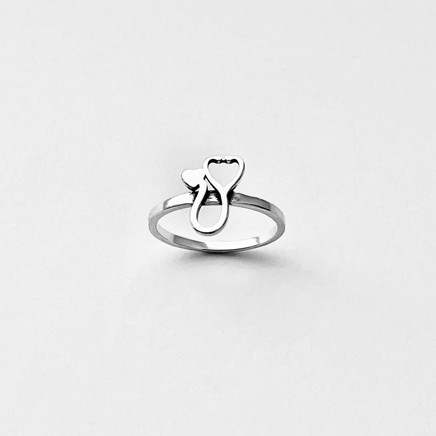 Sterling Silver Heart Stethoscope Ring, Doctor and Nurse Rings, Hearts, EMT