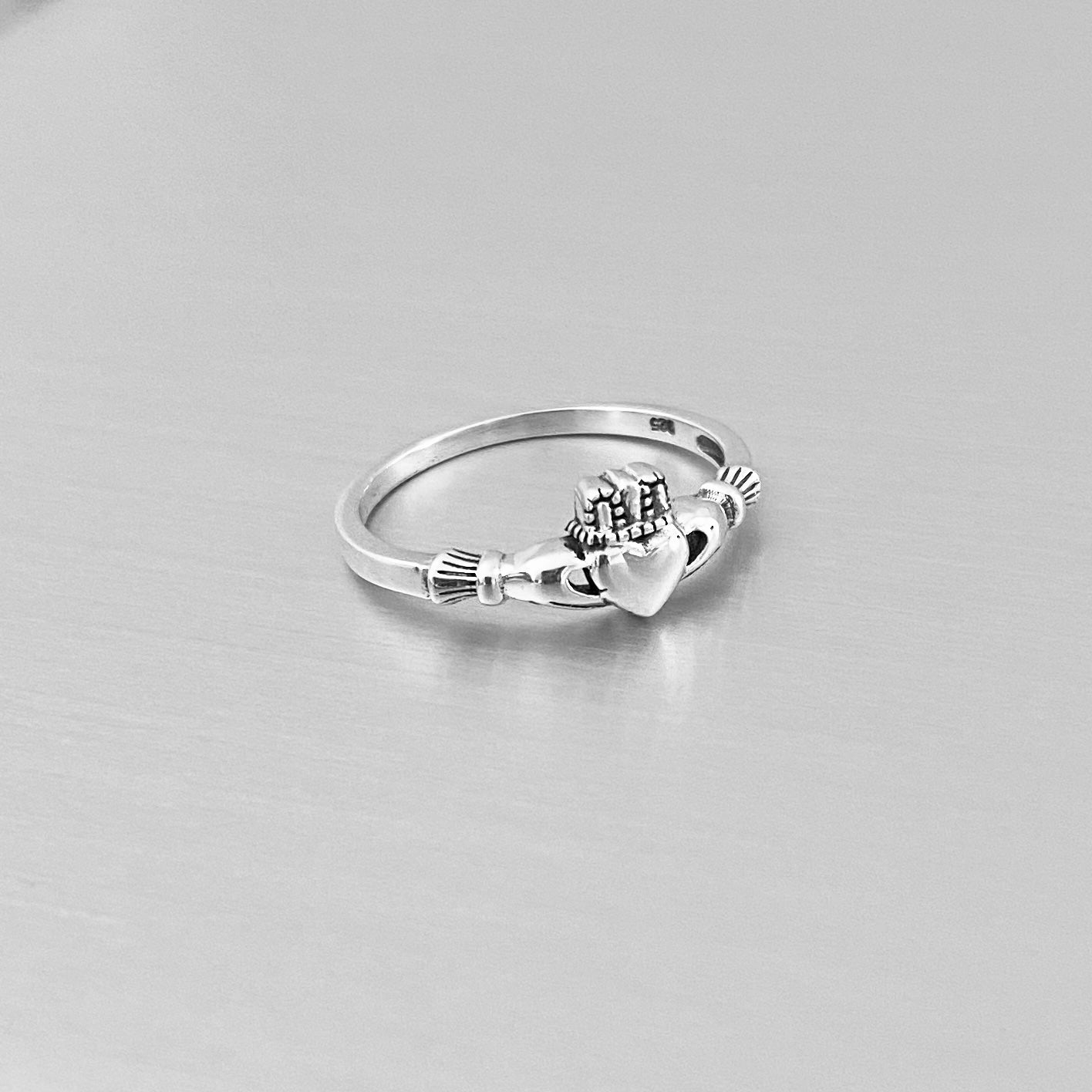 Sterling Silver Small Irish Heart Claddagh Ring, Silver Rings, Friendship, Crown Hearts