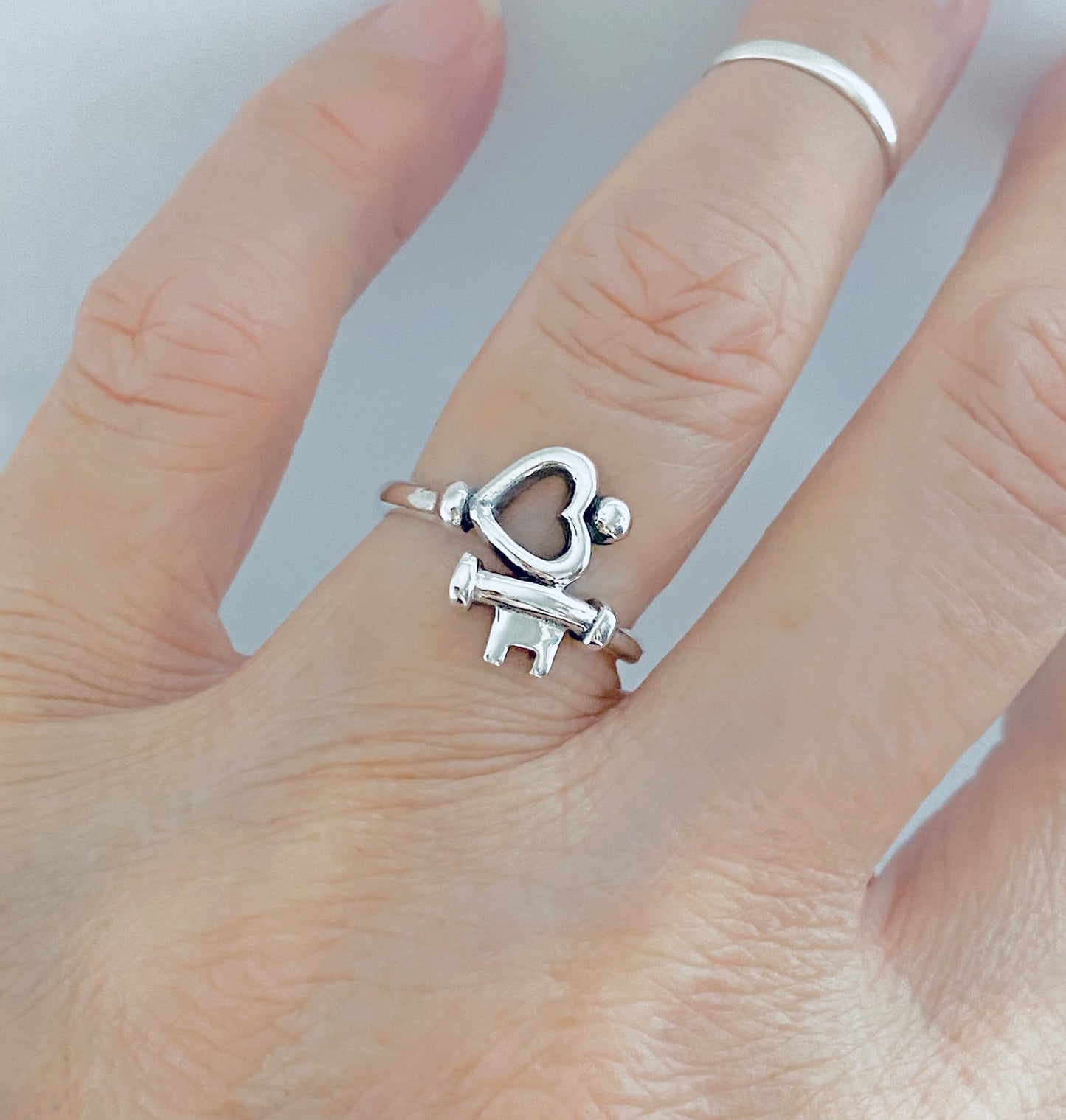 Sterling Silver Key to My Heart Ring – Dainty Love Heart & Key Silver Rings