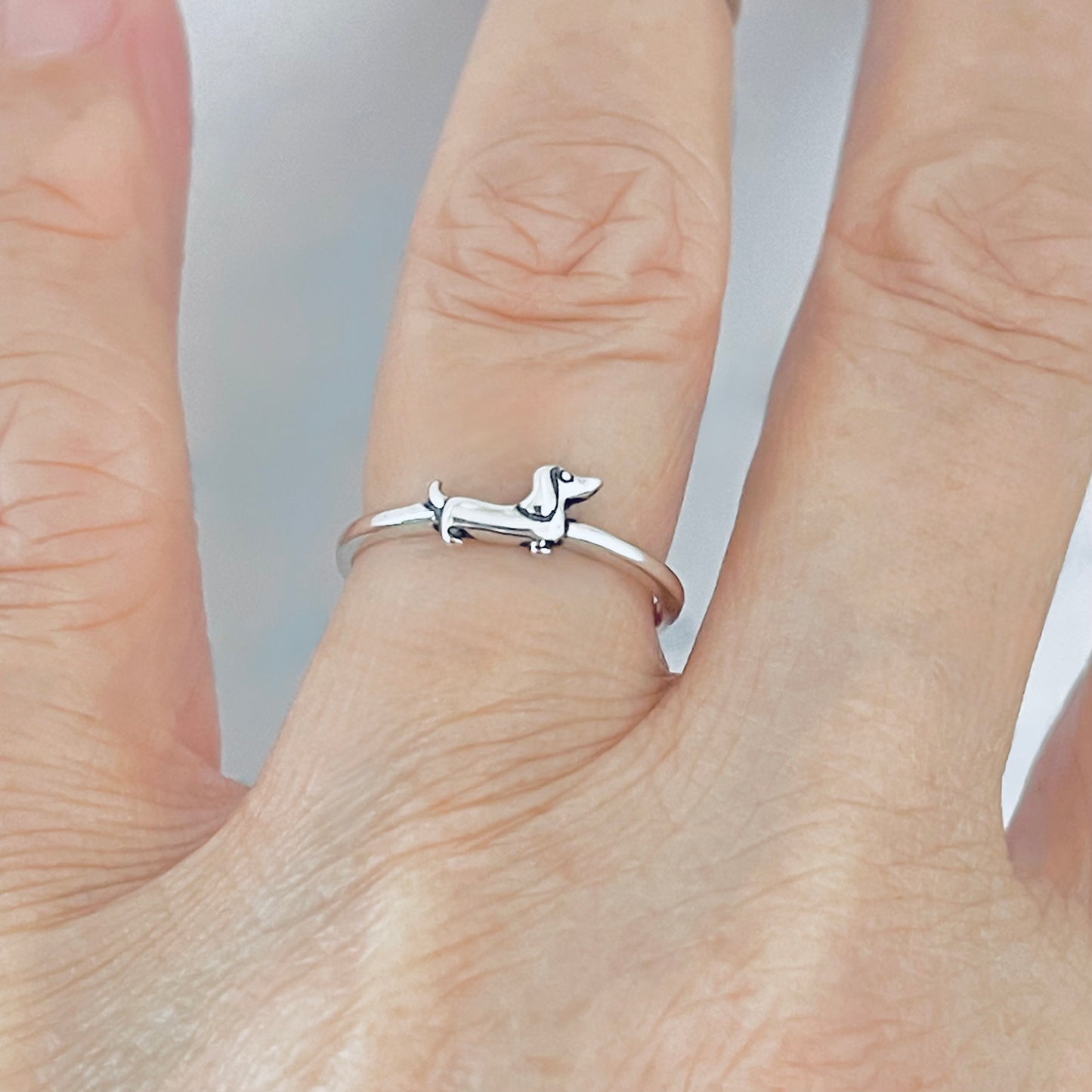 925 Sterling Silver Tiny Weiner Dog Ring | Dainty Puppy & Pet Animal Jewelry