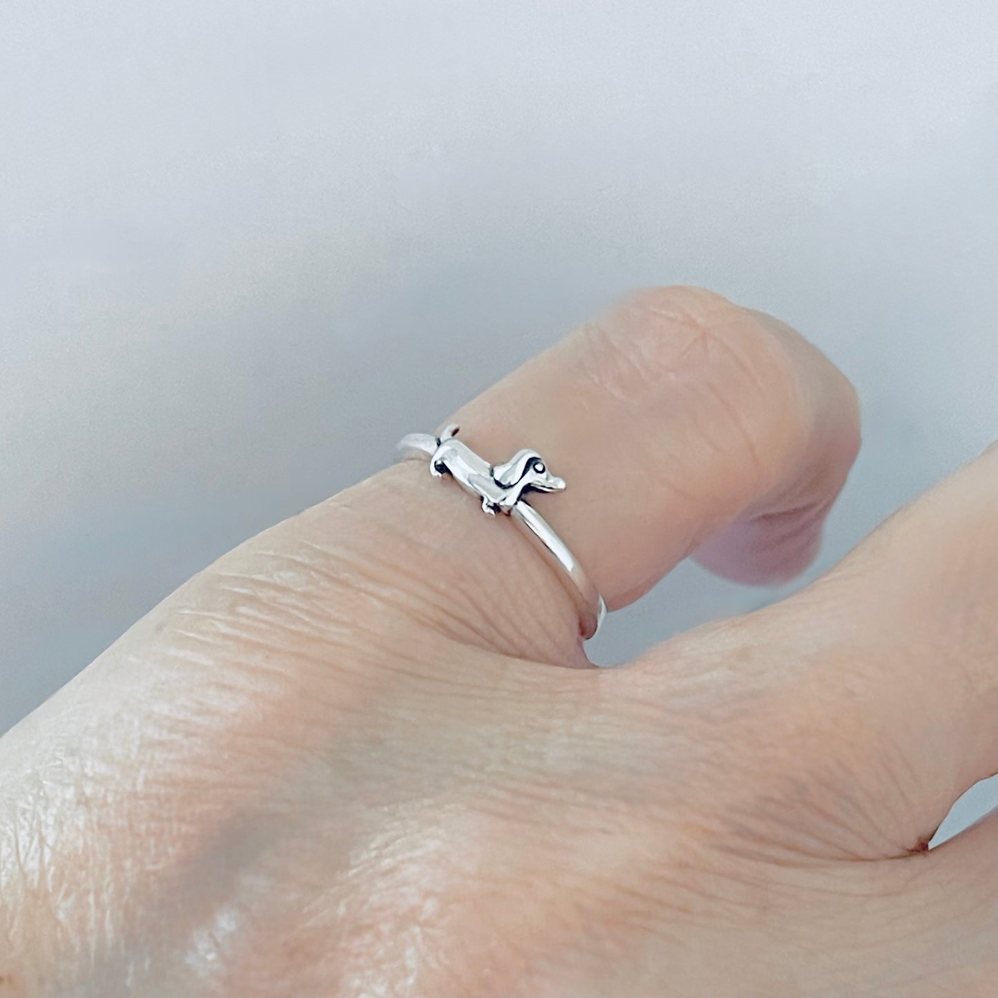 925 Sterling Silver Tiny Weiner Dog Ring | Dainty Puppy & Pet Animal Jewelry