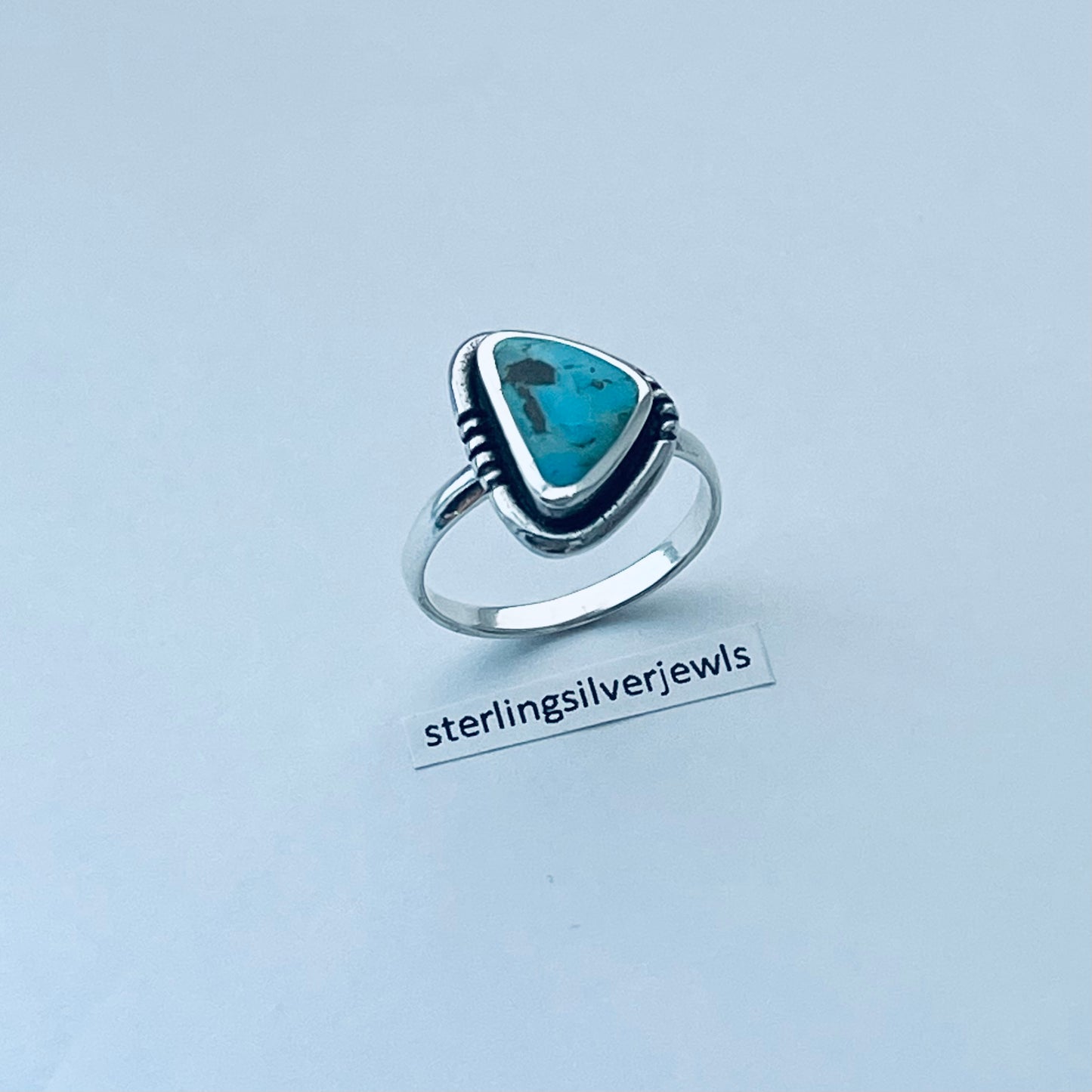 Sterling Silver Unique Shape Triangle Genuine Turquoise Ring, Silver Stone rings