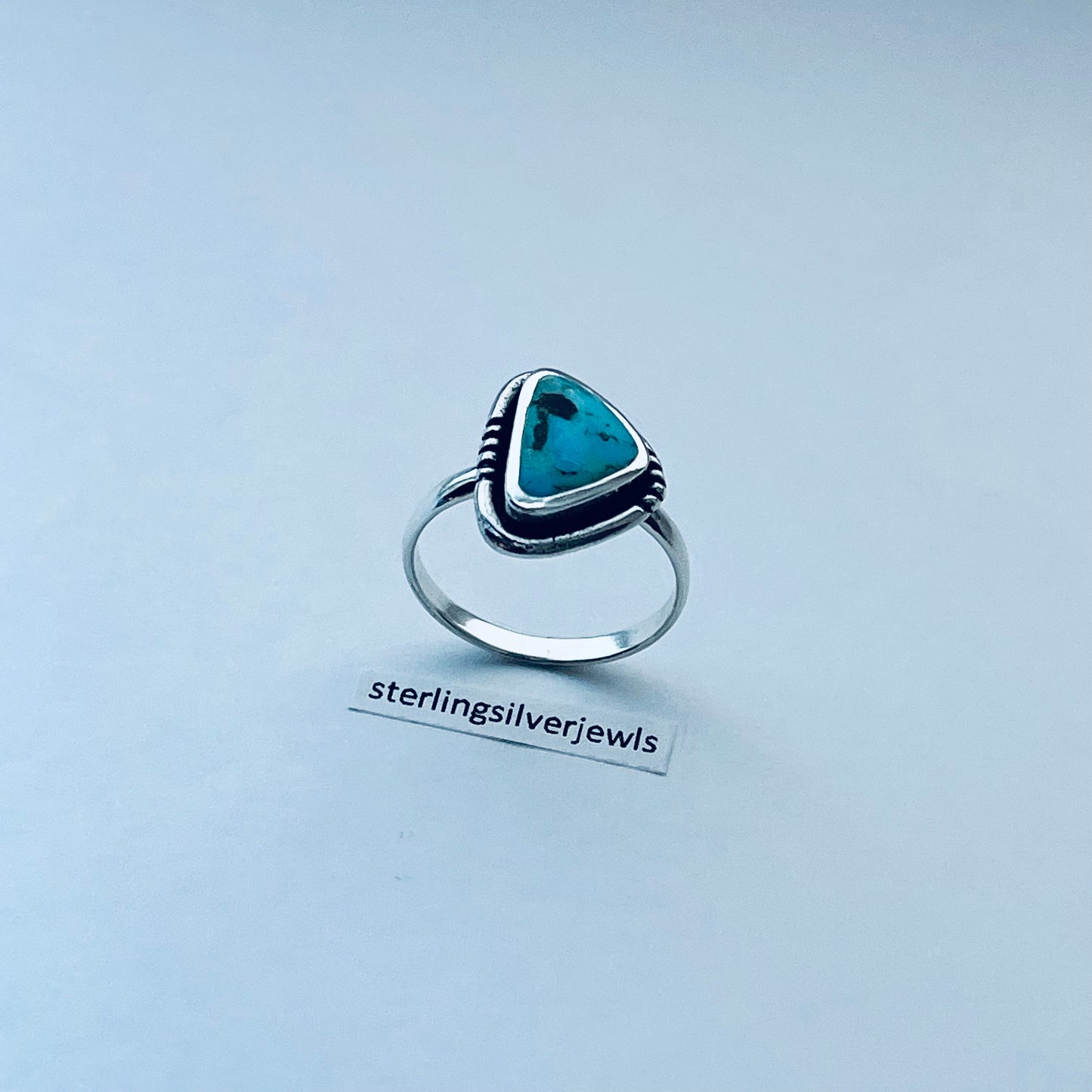 Sterling Silver Unique Shape Triangle Genuine Turquoise Ring, Silver Stone rings