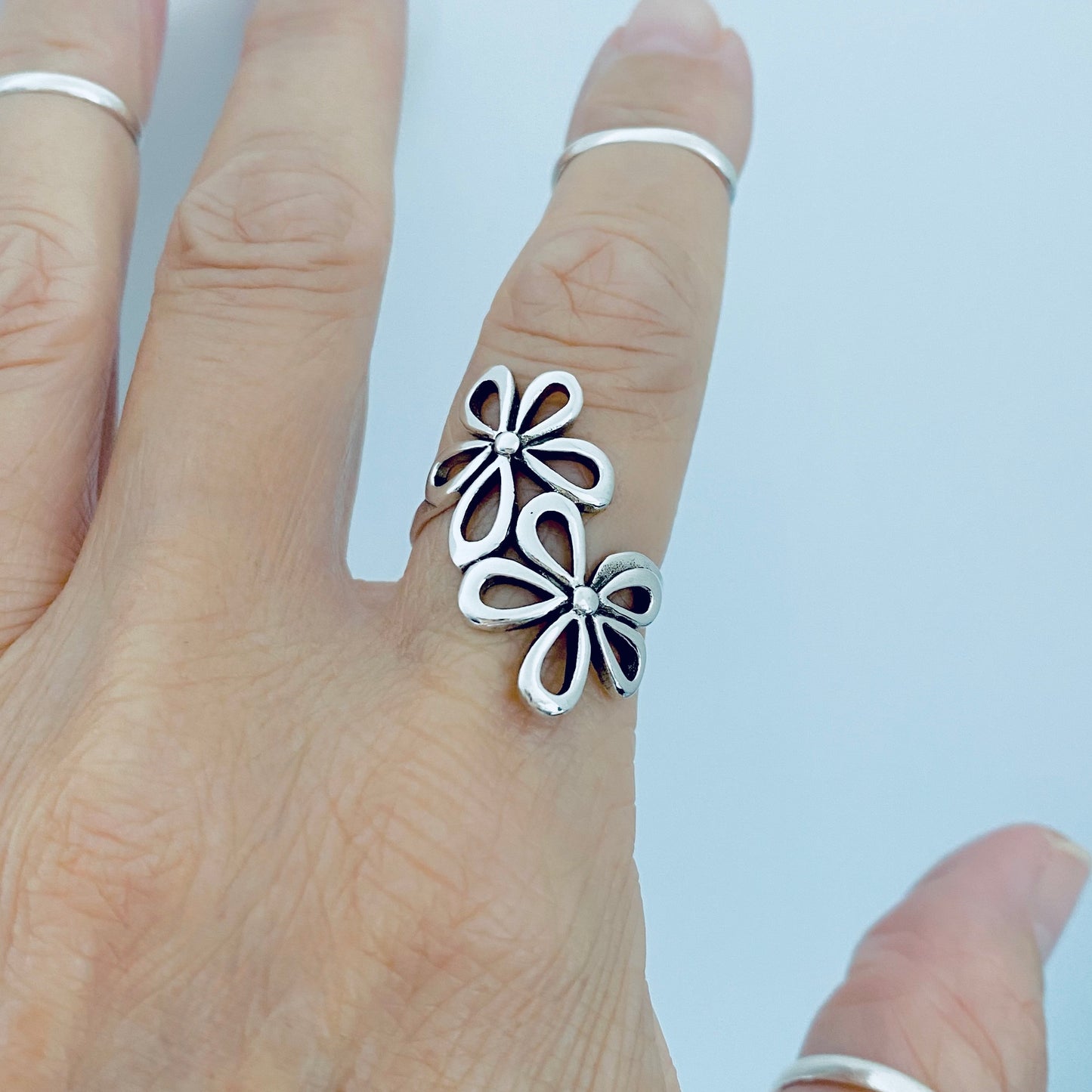 Sterling Silver 2 Large Flower Ring, Statement Rings, Silver Ring, Daisies