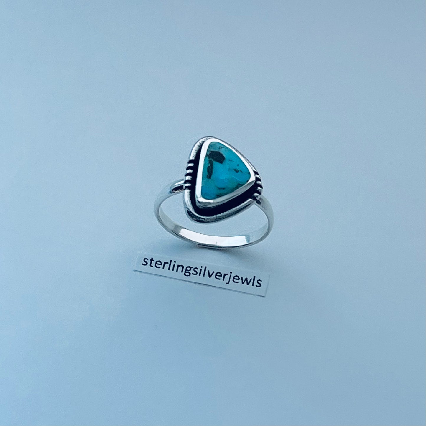 Sterling Silver Unique Shape Triangle Genuine Turquoise Ring, Silver Stone rings