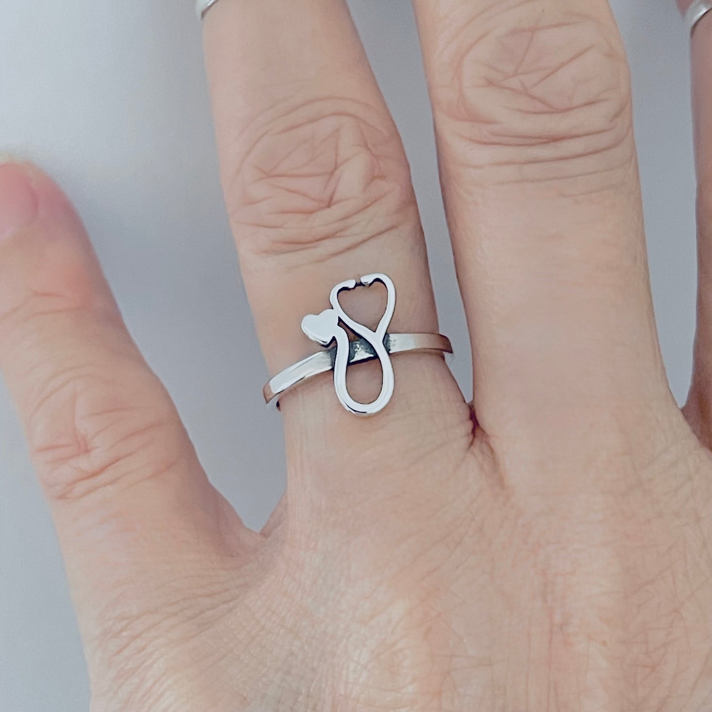 Sterling Silver Heart Stethoscope Ring, Doctor and Nurse Rings, Hearts, EMT