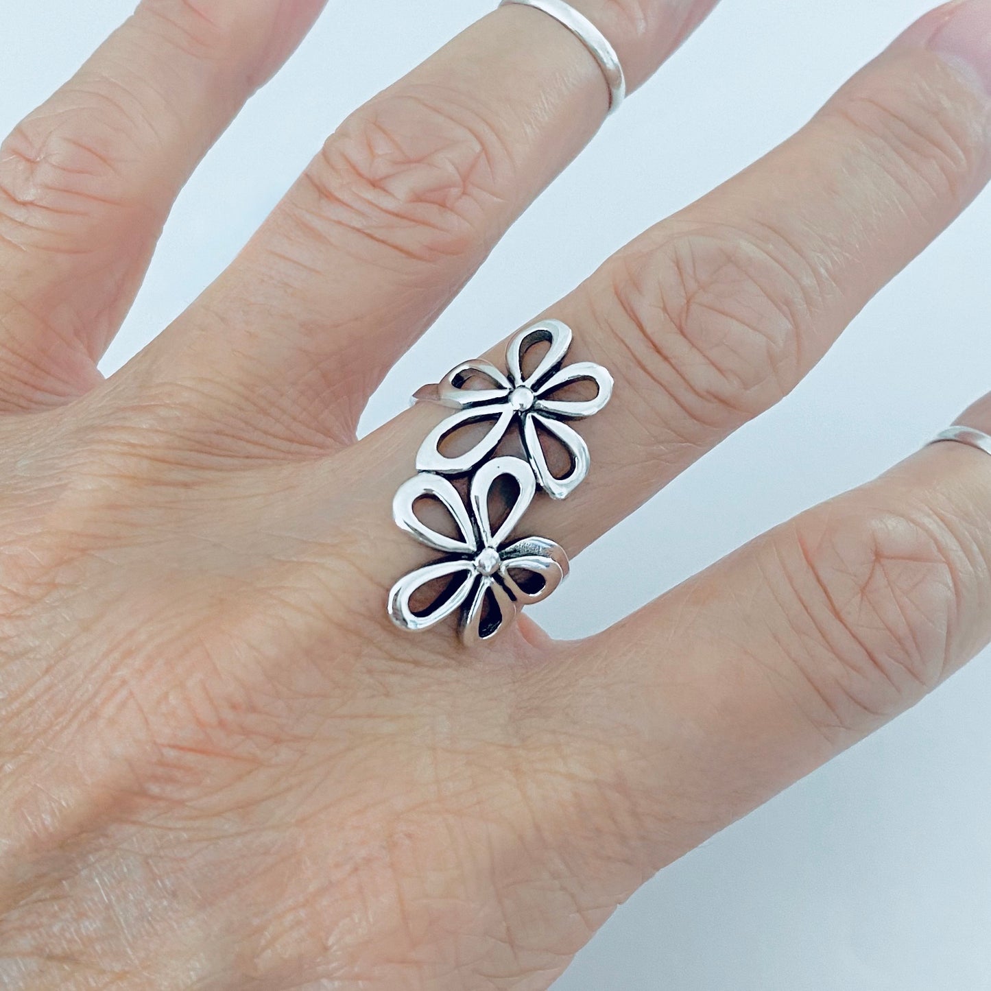 Sterling Silver 2 Large Flower Ring, Statement Rings, Silver Ring, Daisies