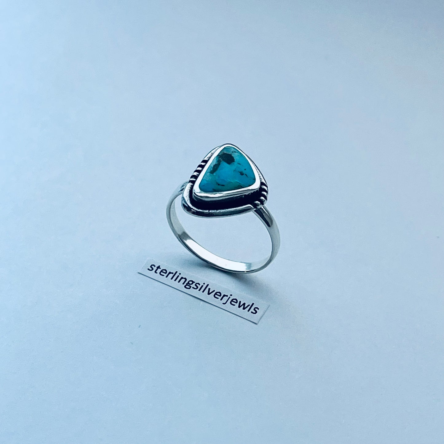 Sterling Silver Unique Shape Triangle Genuine Turquoise Ring, Silver Stone rings