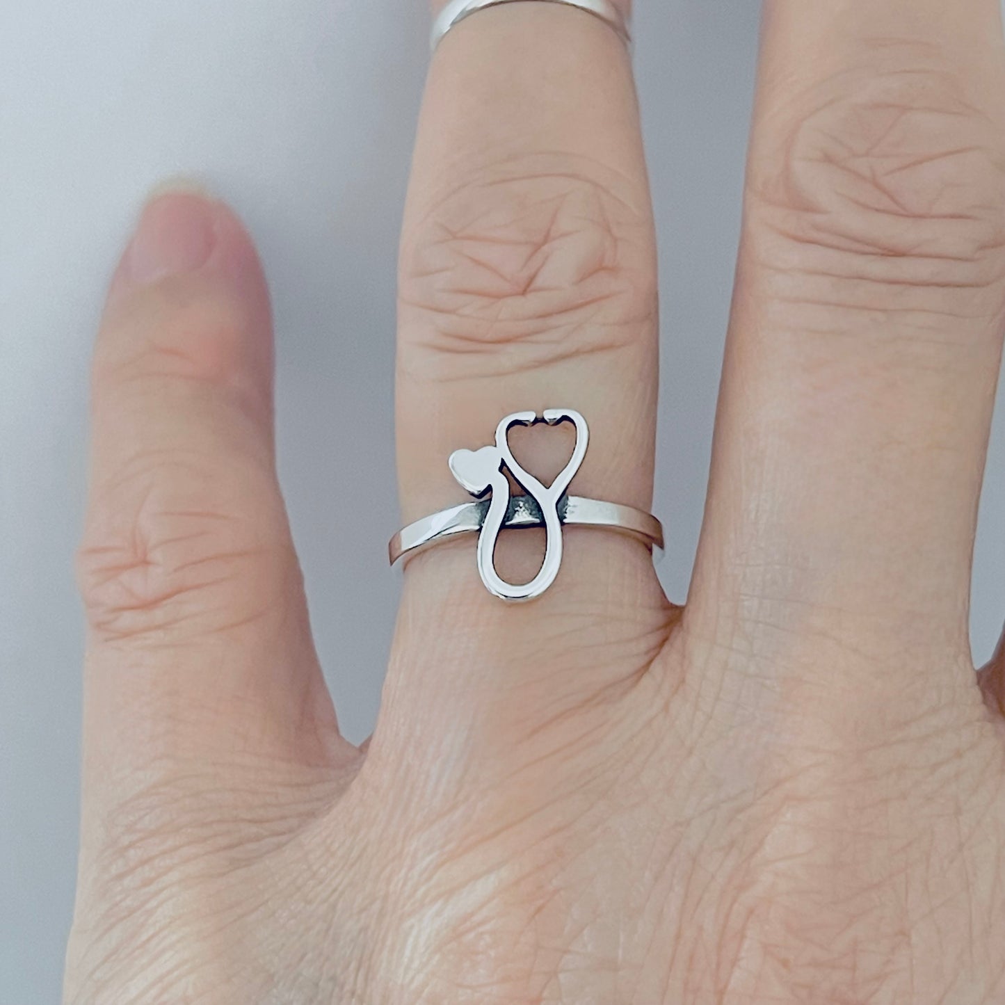 Sterling Silver Heart Stethoscope Ring, Doctor and Nurse Rings, Hearts, EMT