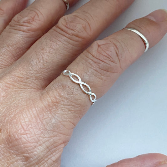 Sterling Silver Thin High Polish Eternity Braid Ring, Delicate Ring, Minimalist Infinity Rings