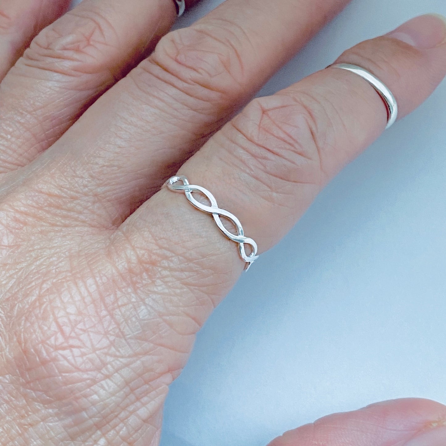 Sterling Silver Thin High Polish Eternity Braid Ring, Delicate Jewelry, Infinity Rings