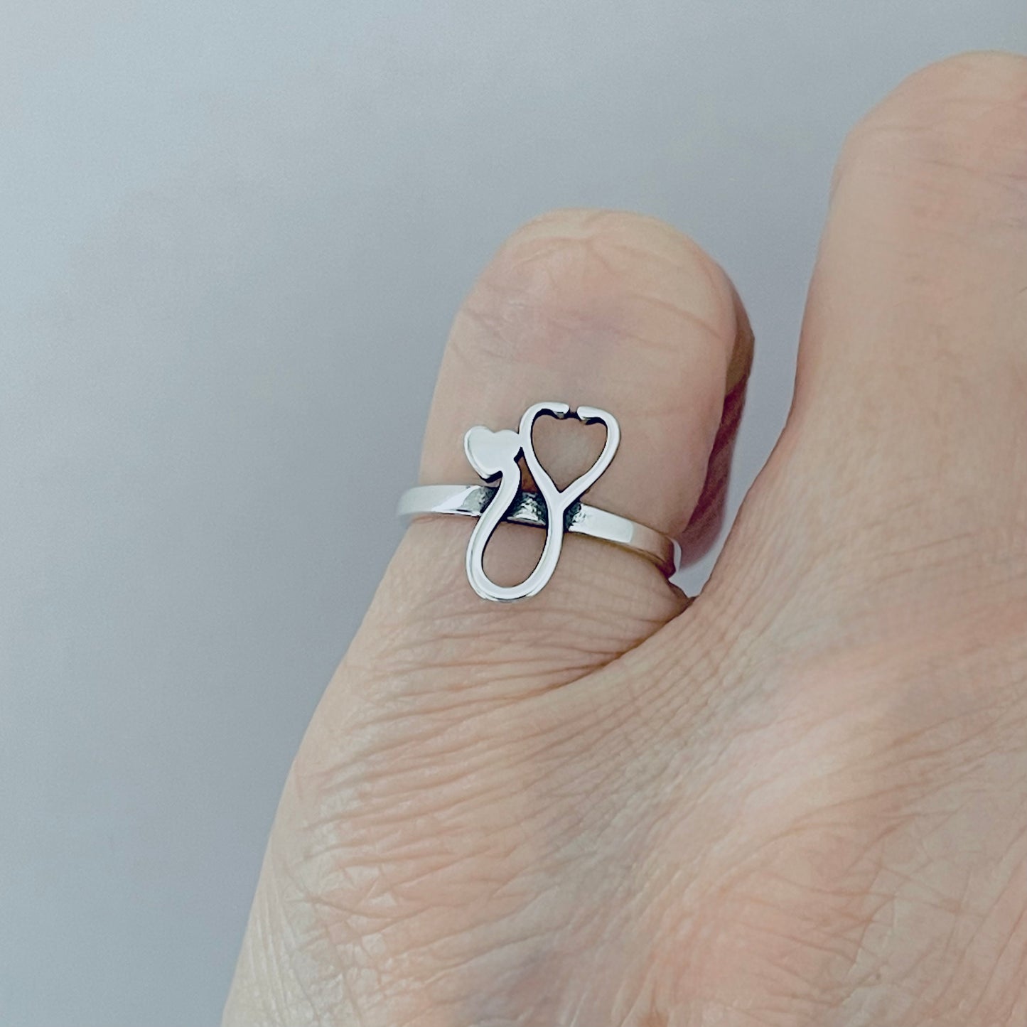 Sterling Silver Heart Stethoscope Ring, Doctor and Nurse Rings, Hearts, EMT