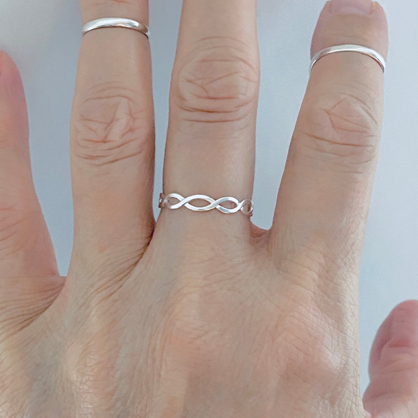 Sterling Silver Thin High Polish Eternity Braid Ring, Delicate Jewelry, Infinity Rings