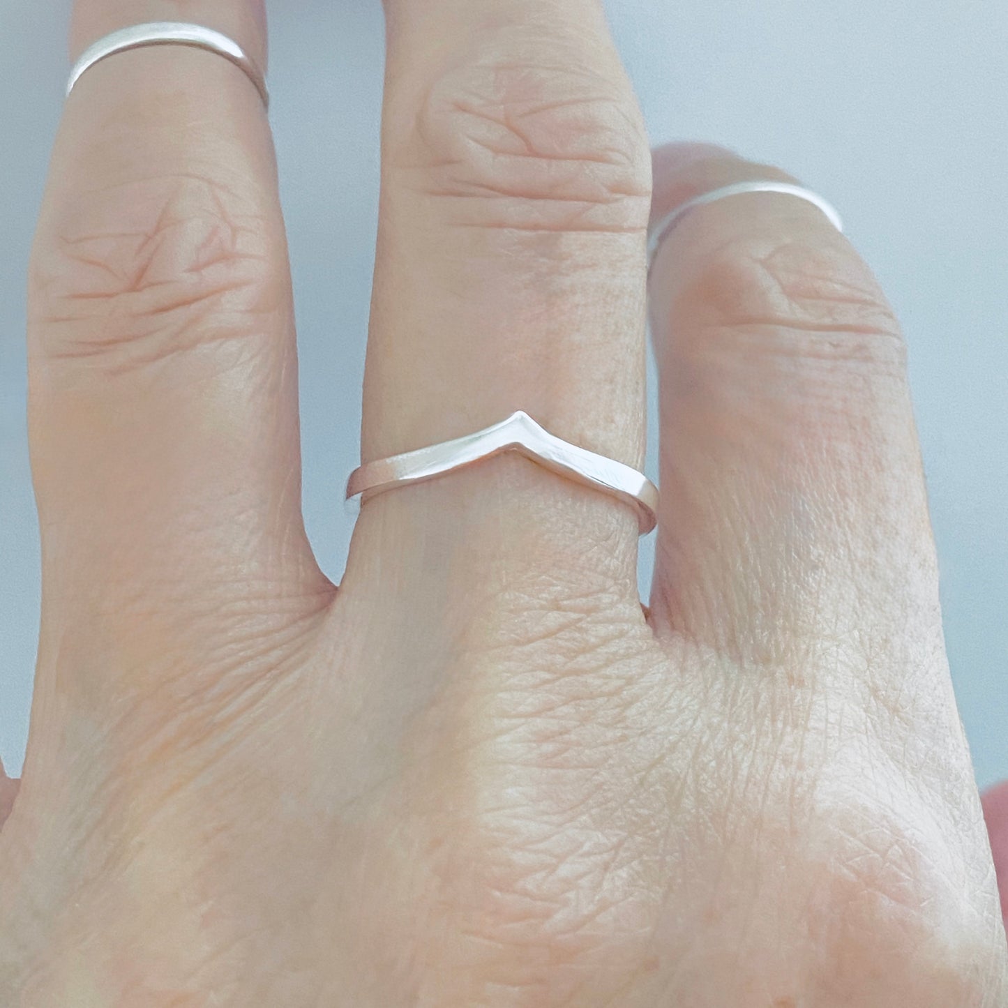 Sterling Silver High Polish Chevron Ring | Dainty Stacking V Shape Band Silver Rings