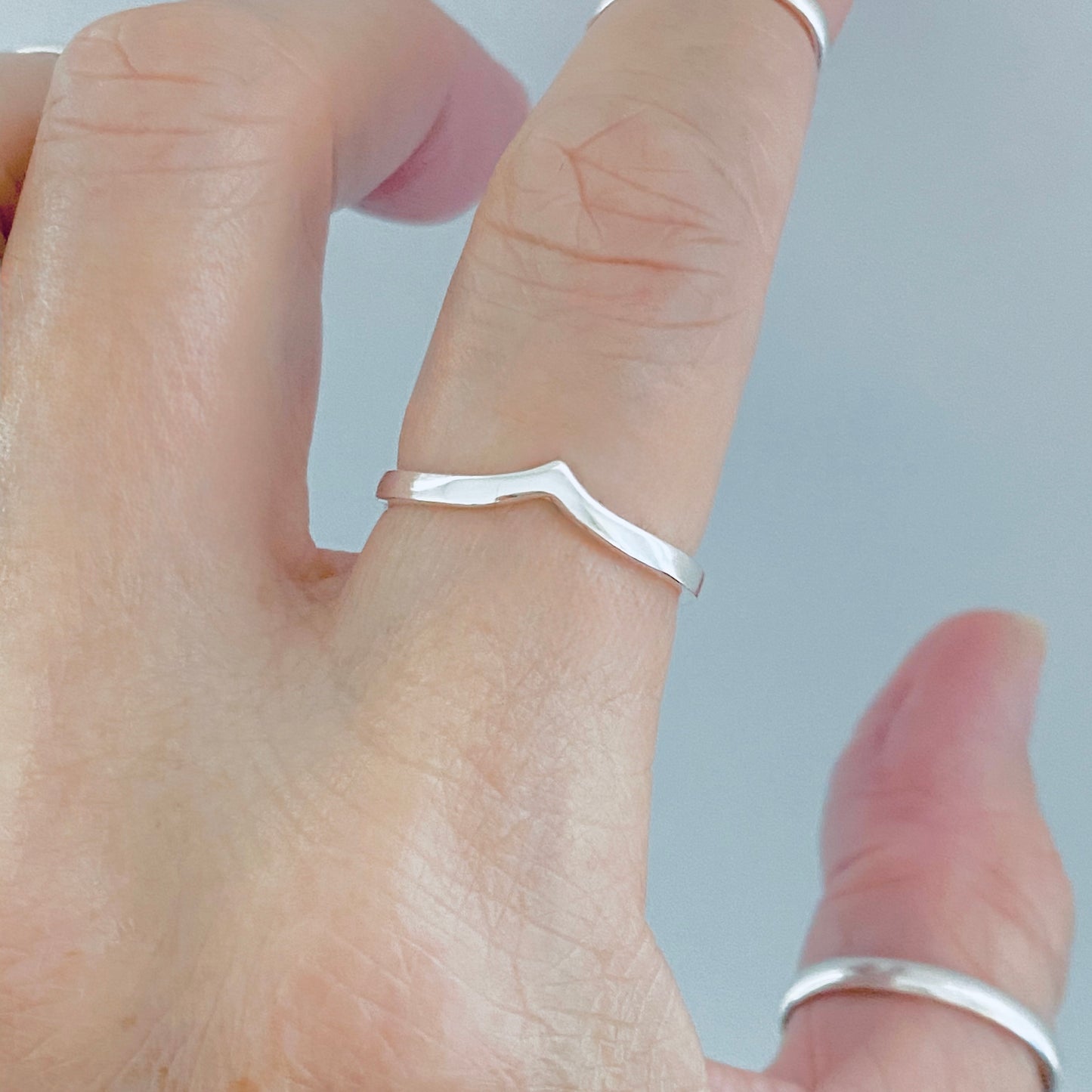 Sterling Silver High Polish Chevron Ring | Dainty Stacking V Shape Band Silver Rings