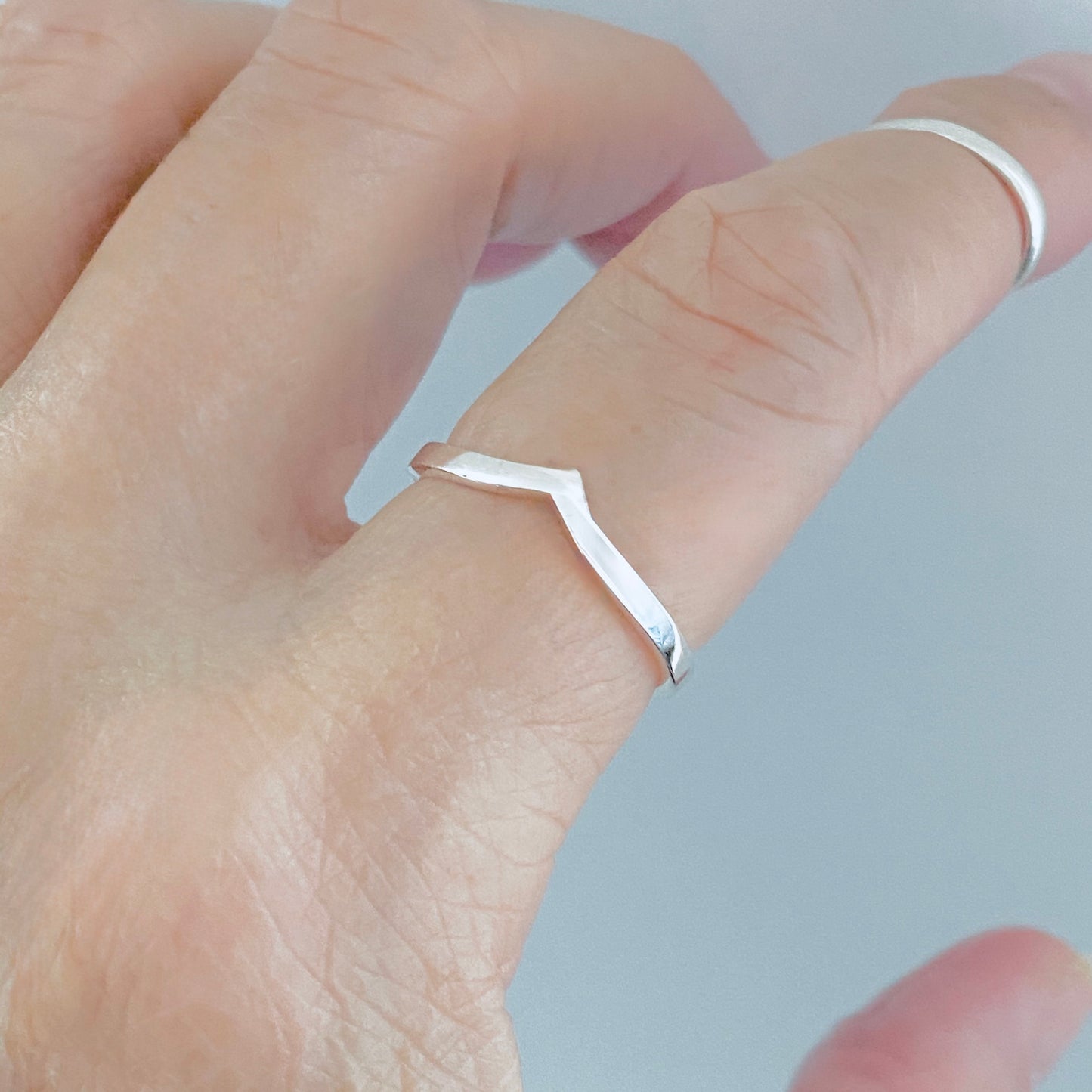 Sterling Silver High Polish Chevron Ring | Dainty Stacking V Shape Band Silver Rings
