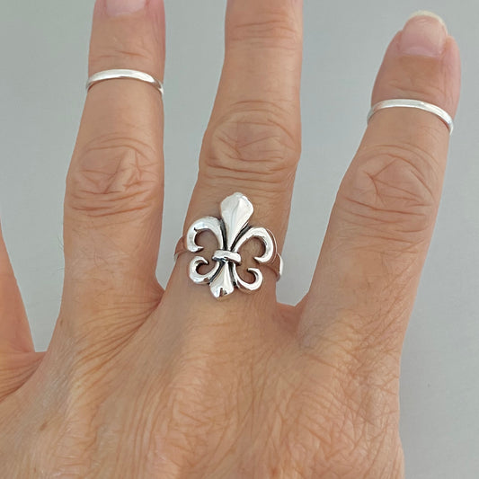 Sterling Silver Fleur De Lis Ring, Saints Ring, Silver Lily Rings