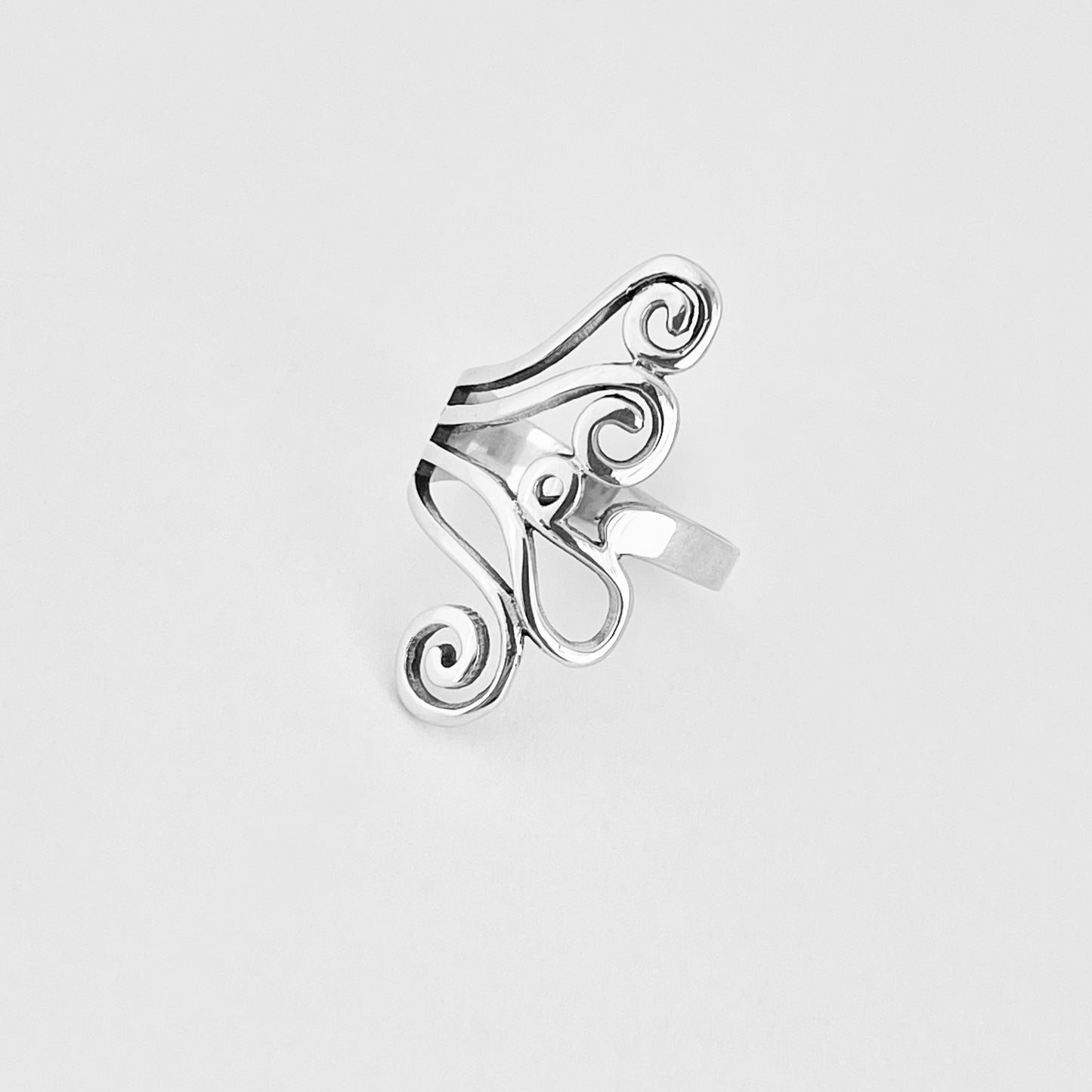 Sterling Silver Statement Swirl Ring, Spiral Rings, Filigree Swirls Jewelry