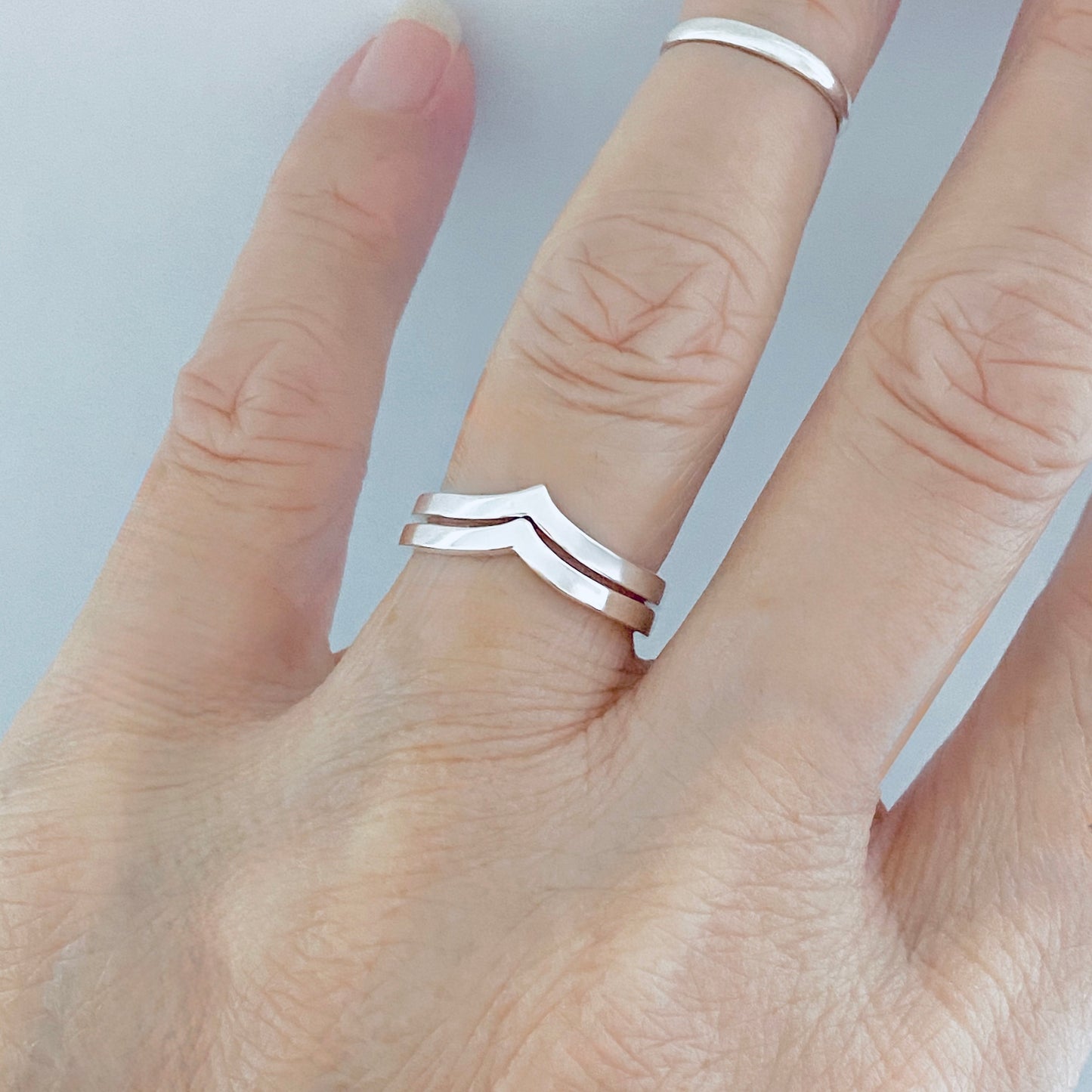 Sterling Silver High Polish Chevron Ring | Dainty Stacking V Shape Band Silver Rings