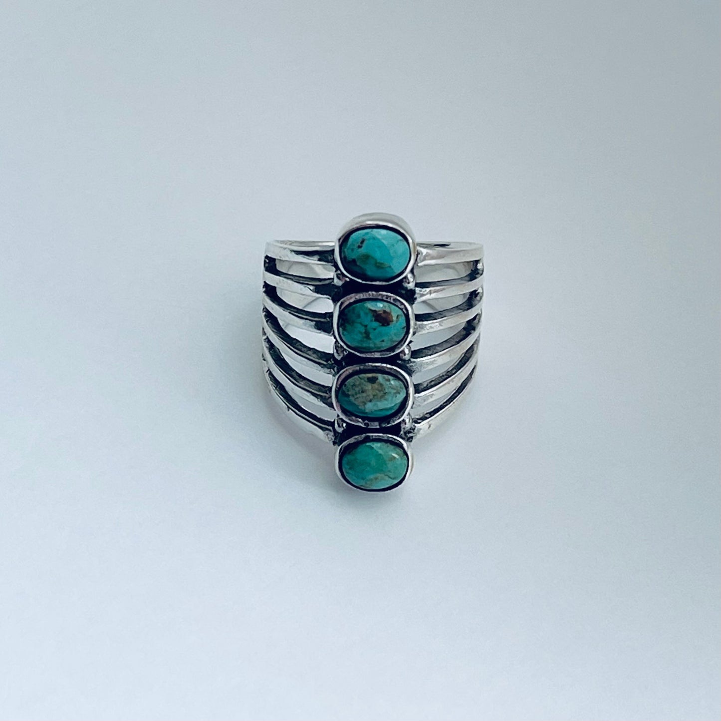 Sterling Silver Statement 4 Stone Genuine Turquoise Ring, Boho Ring, Silver Rings