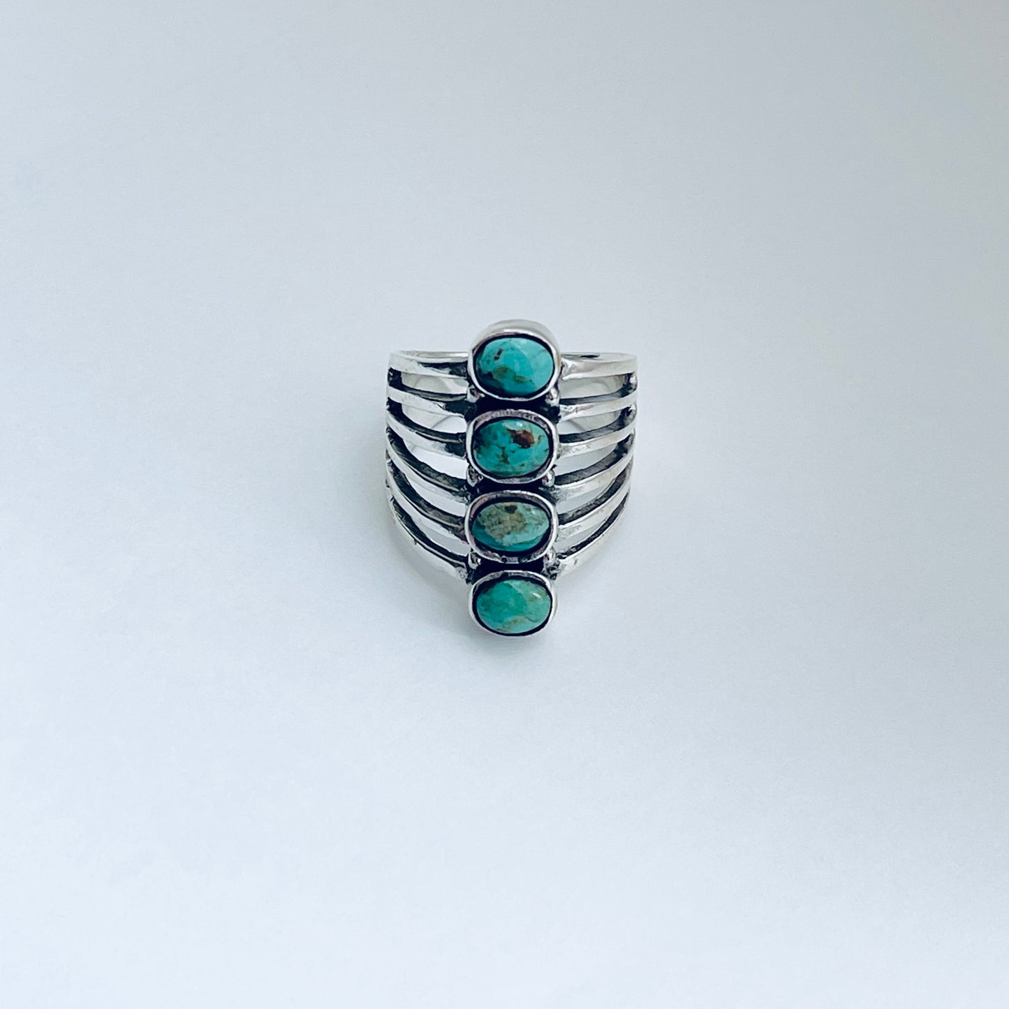 Sterling Silver 4 Stone Genuine Turquoise Ring, Boho Statement Jewelry