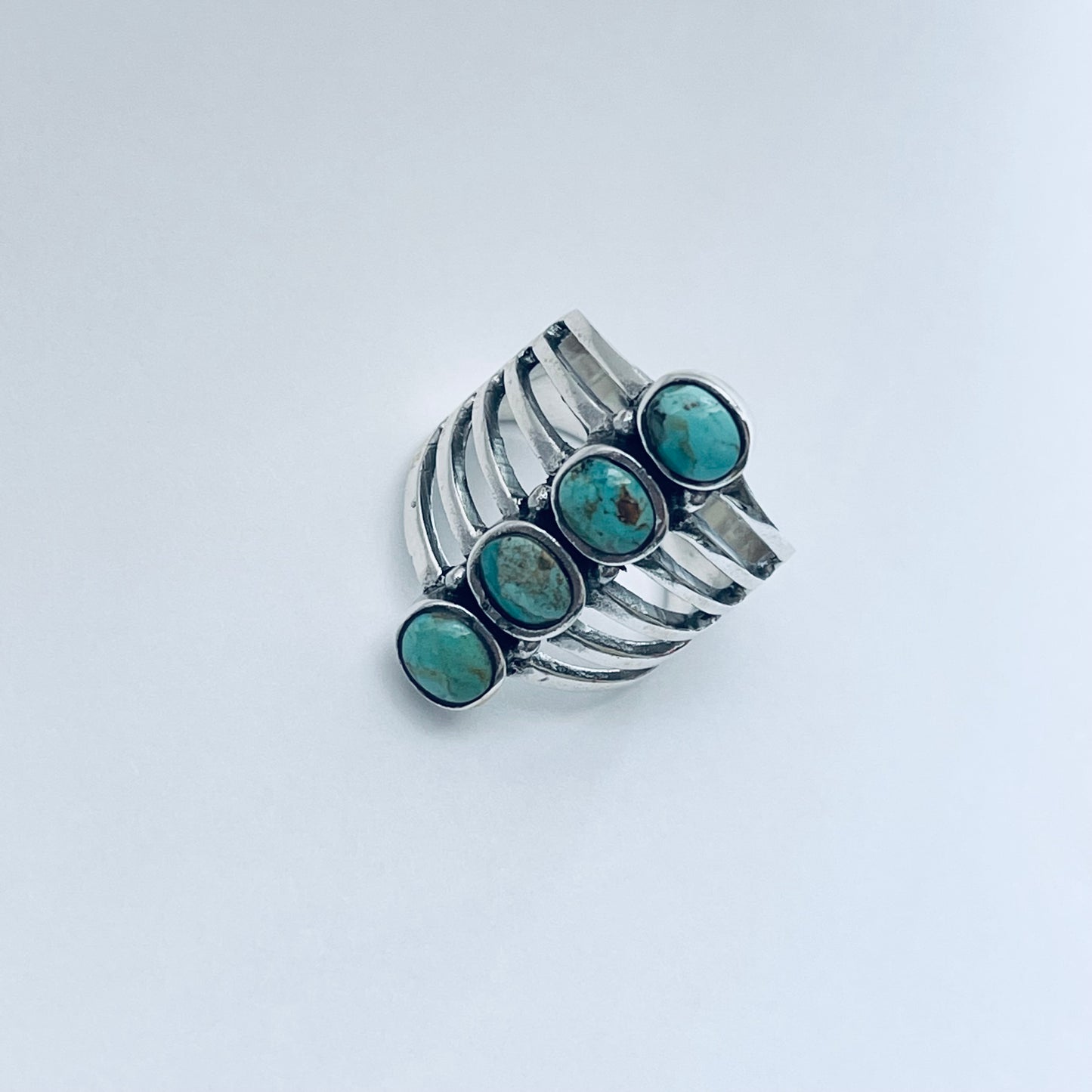 Sterling Silver Statement 4 Stone Genuine Turquoise Ring, Boho Ring, Silver Rings