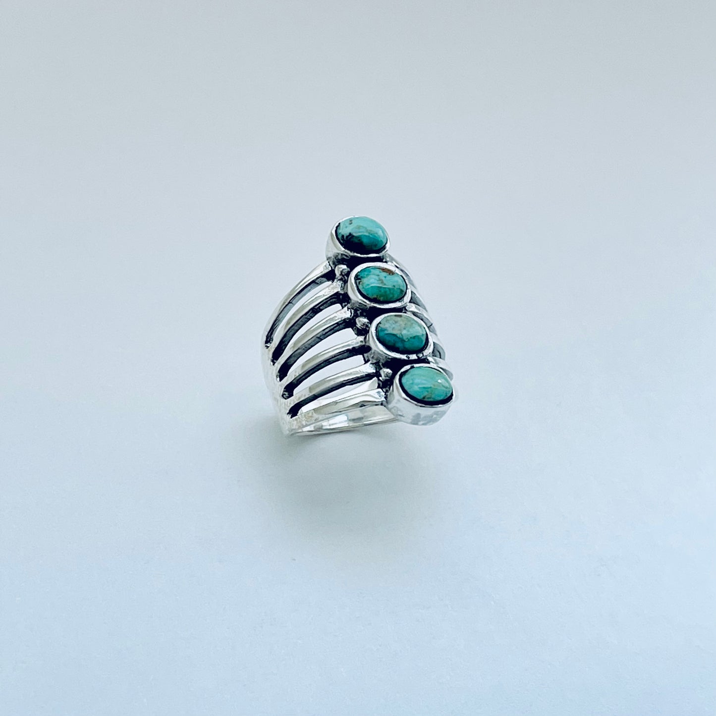 Sterling Silver 4 Stone Genuine Turquoise Ring, Boho Statement Jewelry
