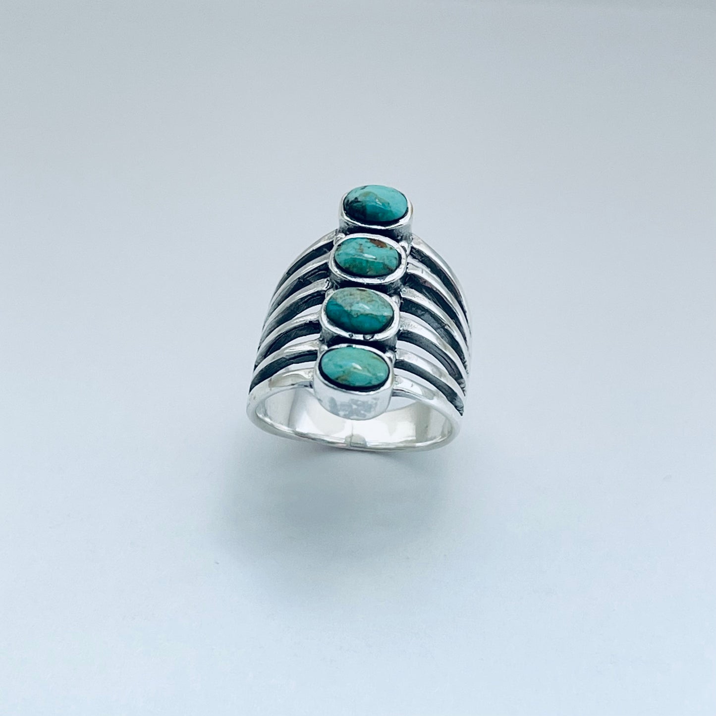 Sterling Silver 4 Stone Genuine Turquoise Ring, Boho Statement Jewelry