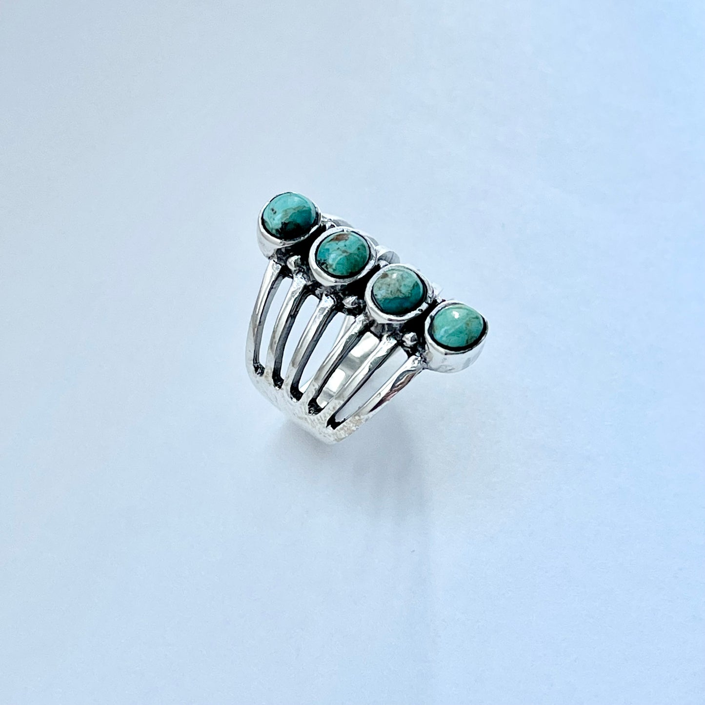 Sterling Silver 4 Stone Genuine Turquoise Ring, Boho Statement Jewelry