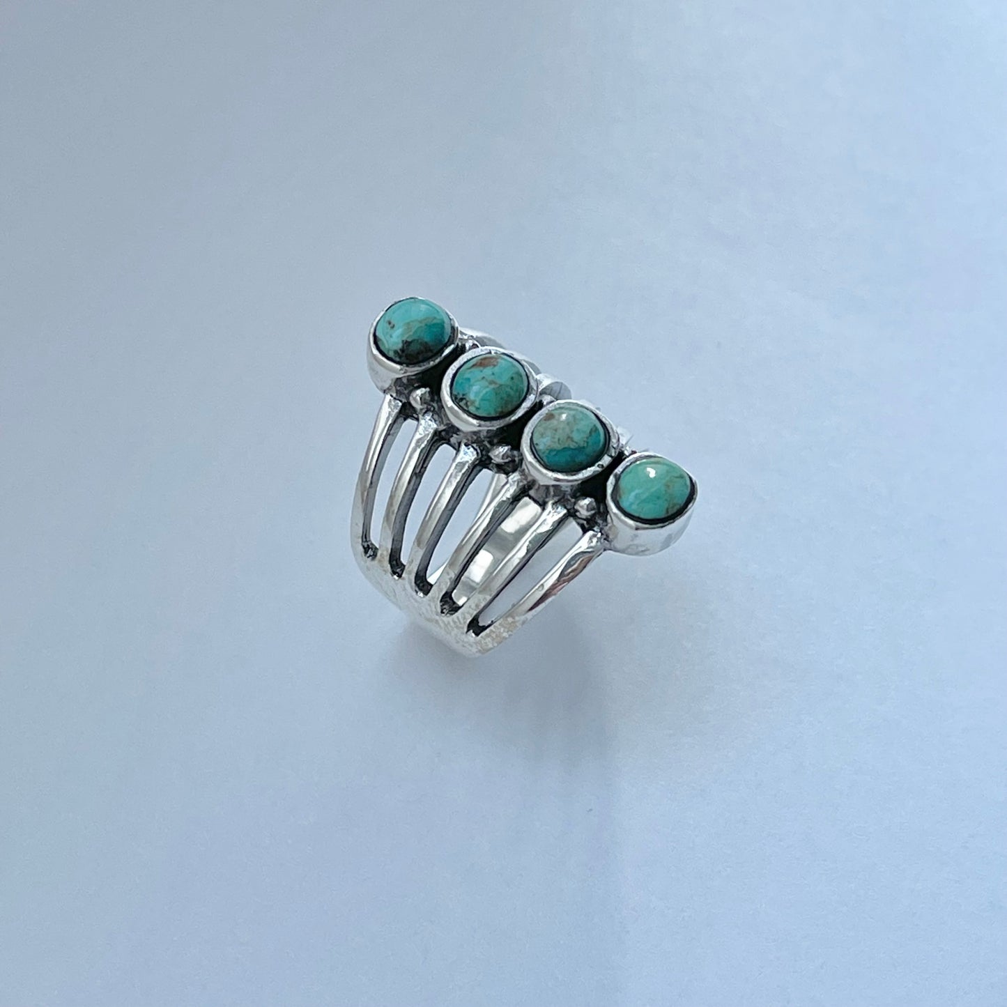 Sterling Silver Statement 4 Stone Genuine Turquoise Ring, Boho Ring, Silver Rings